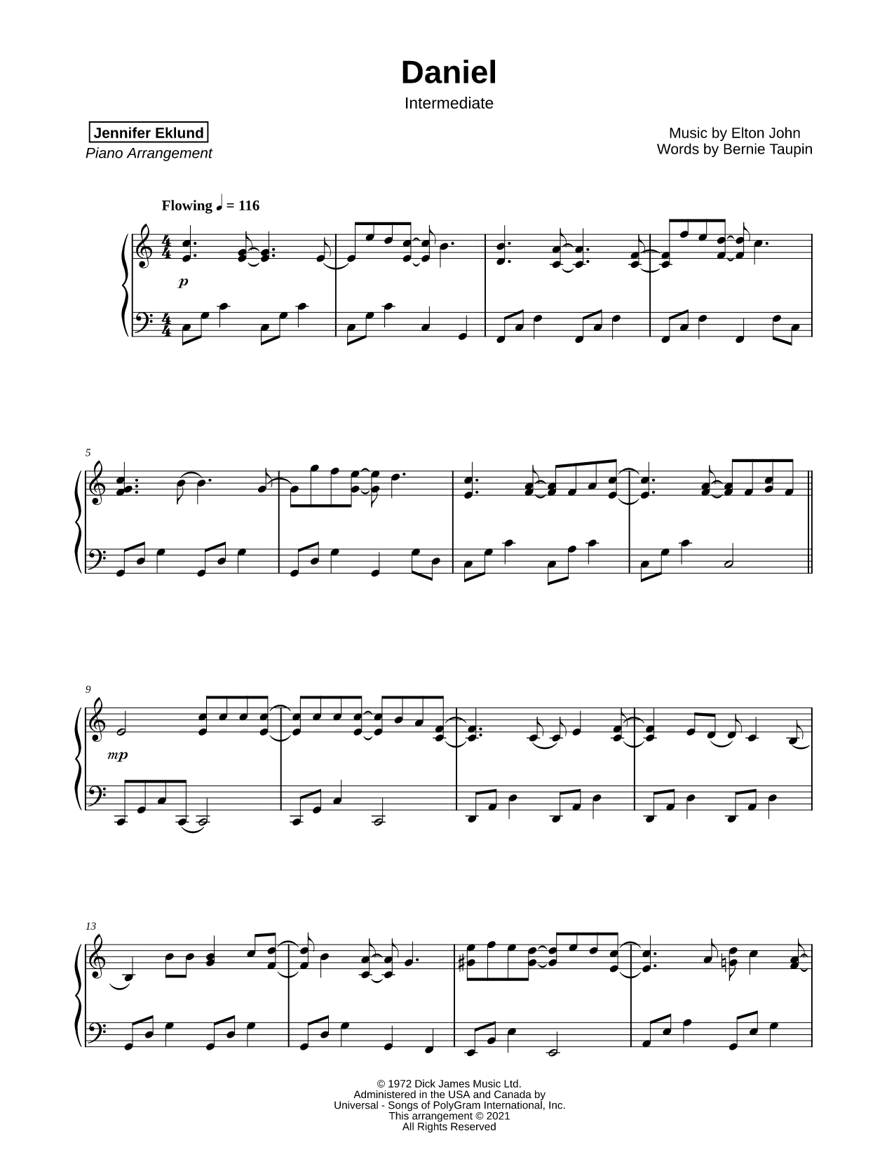 Daniel [intermediate] Sheet Music — Piano Solo