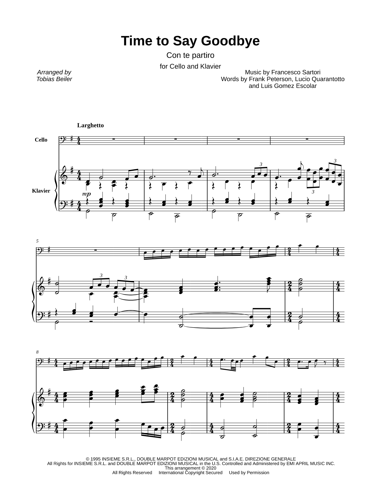 Time to Say Goodbye (Con te partirò) - Cello & Piano