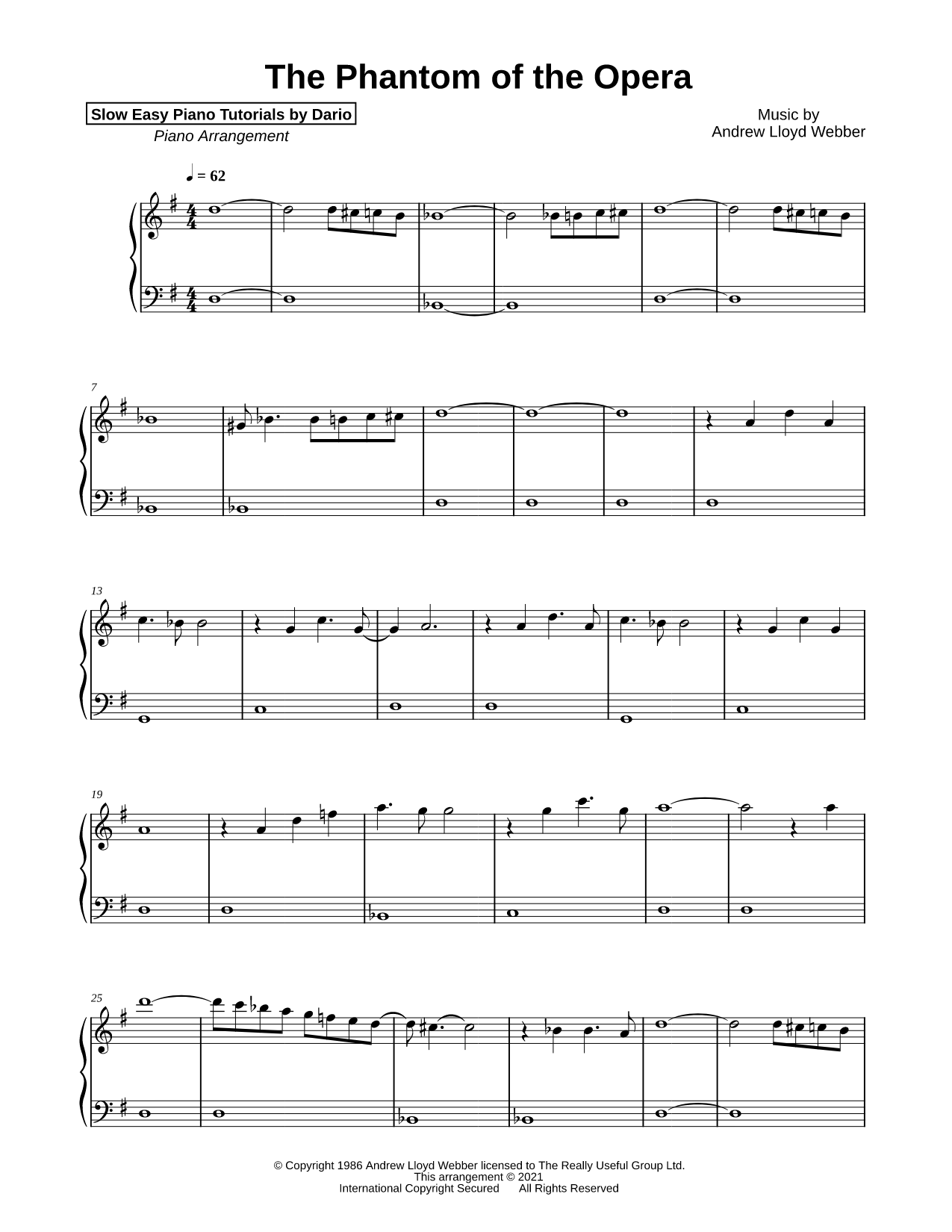 The Phantom of the Opera [Slow Easy Piano Tutorial]