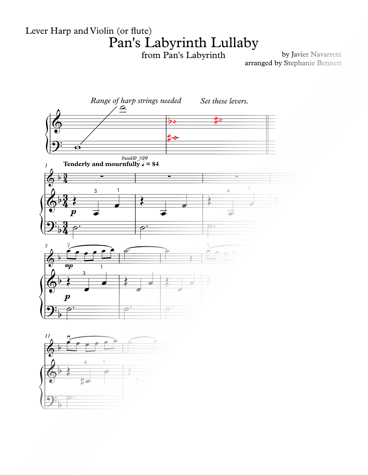Pan's Labyrinth Lullaby - Lever Harp & Violin