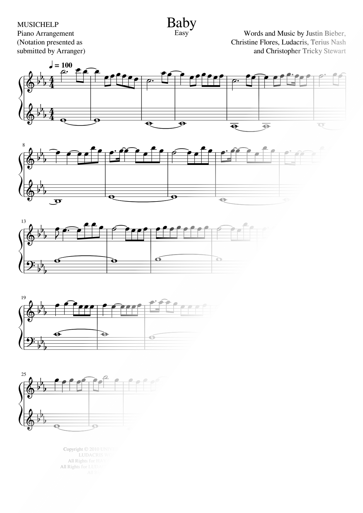 Baby [easy] Sheet Music — Piano Solo