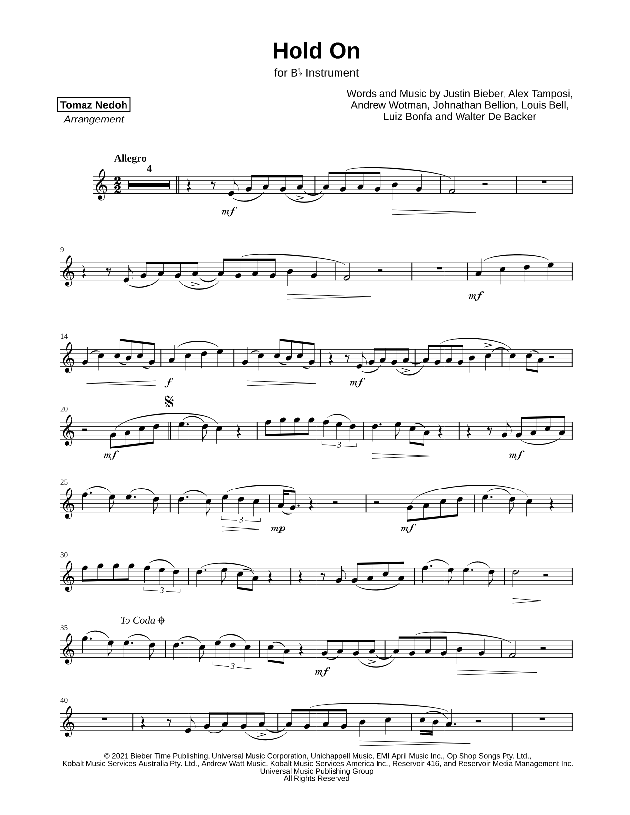 Hold On - Bb Instrument