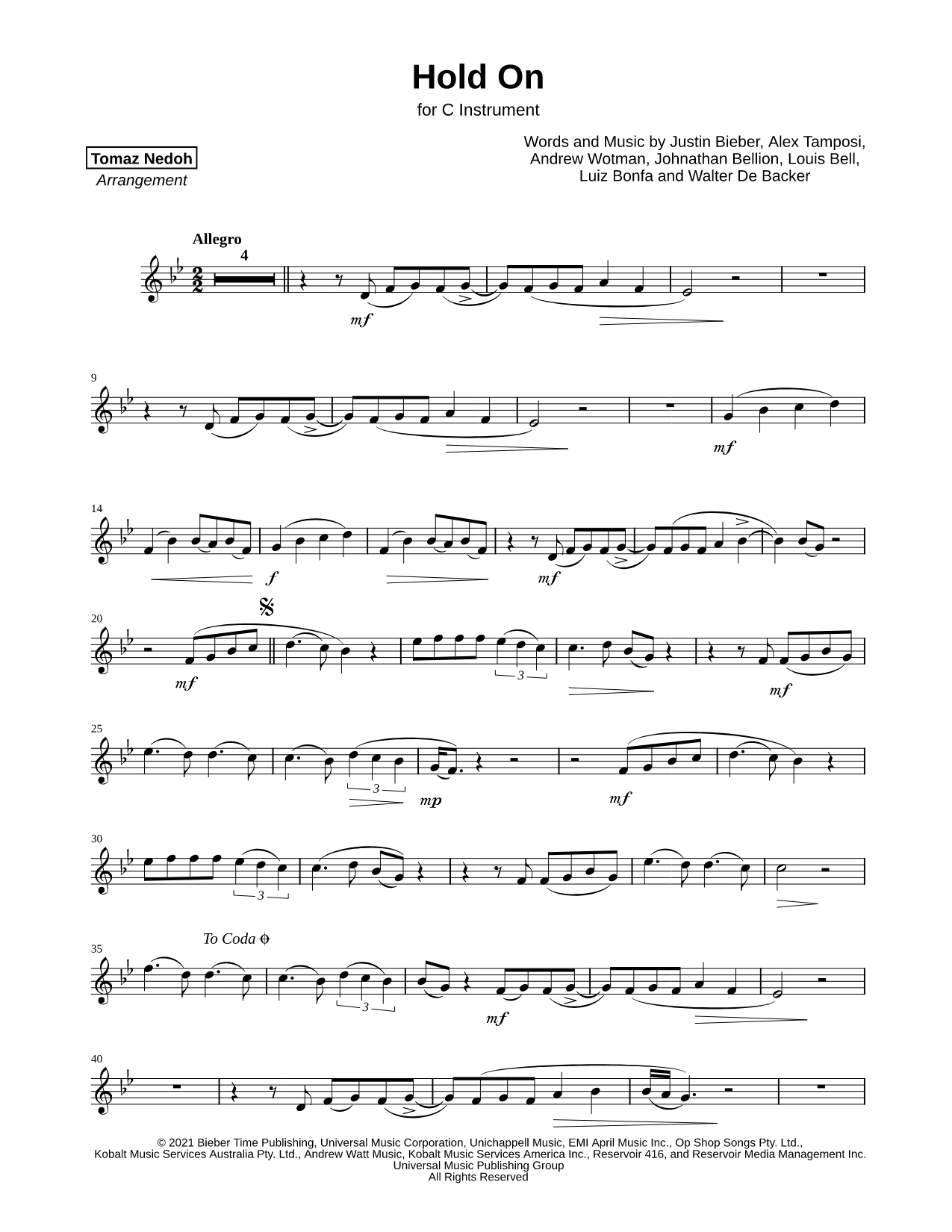 Hold On - C Instrument