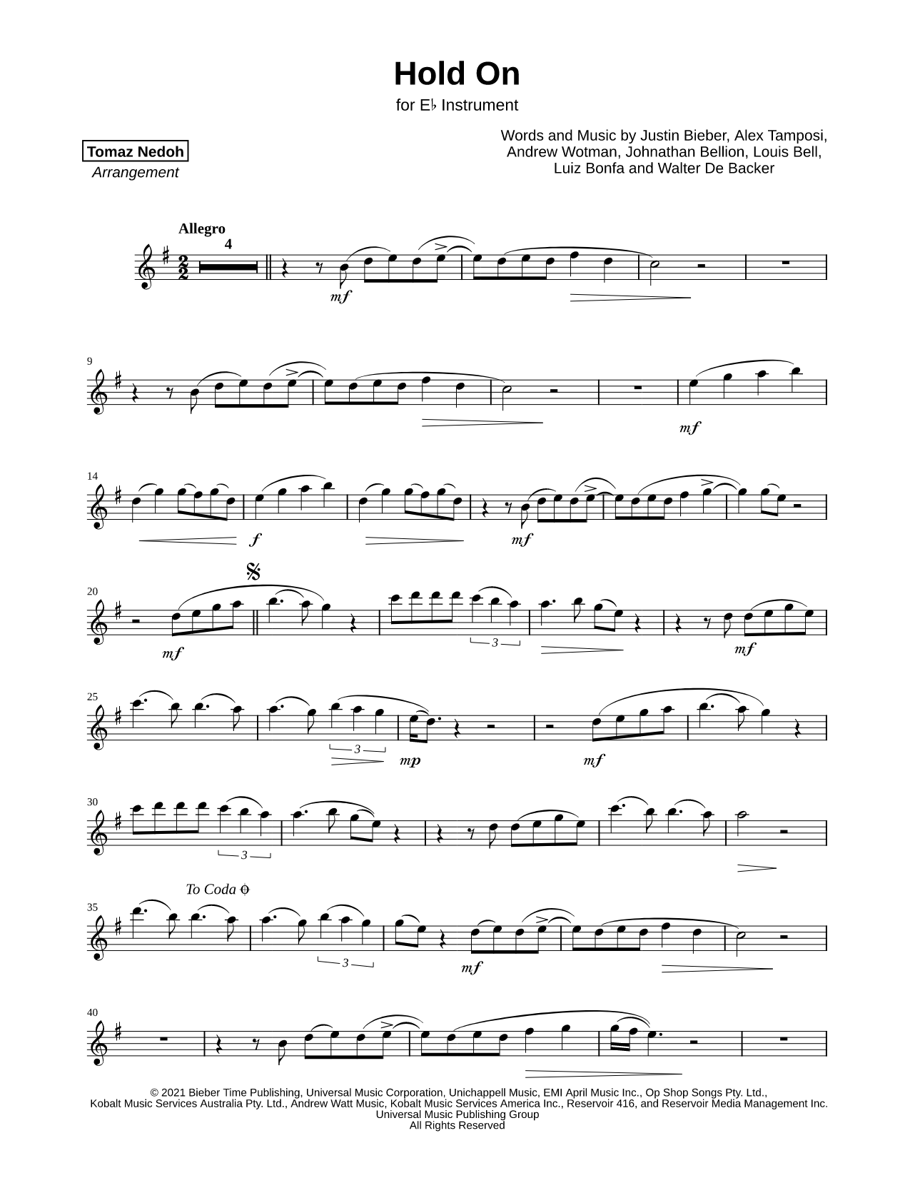 Hold On - Eb Instrument