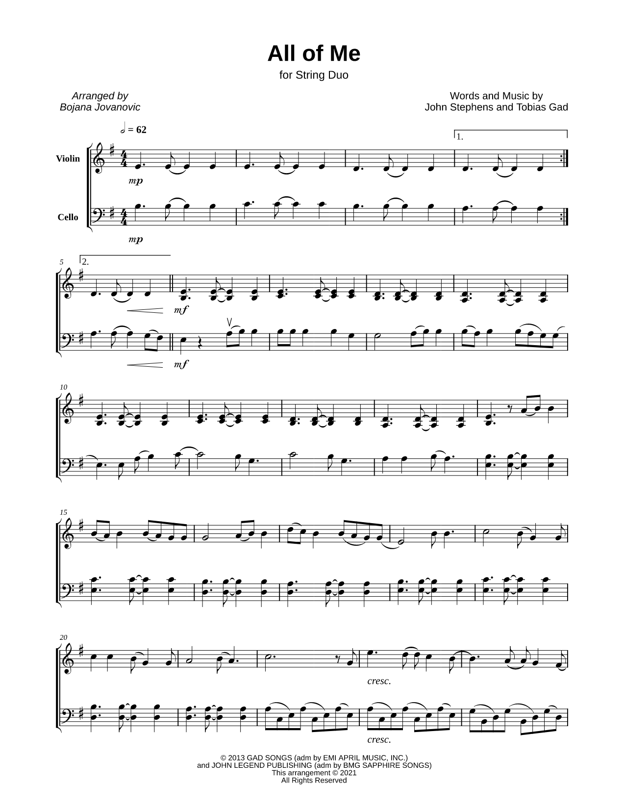 All of Me - Violin & Cello