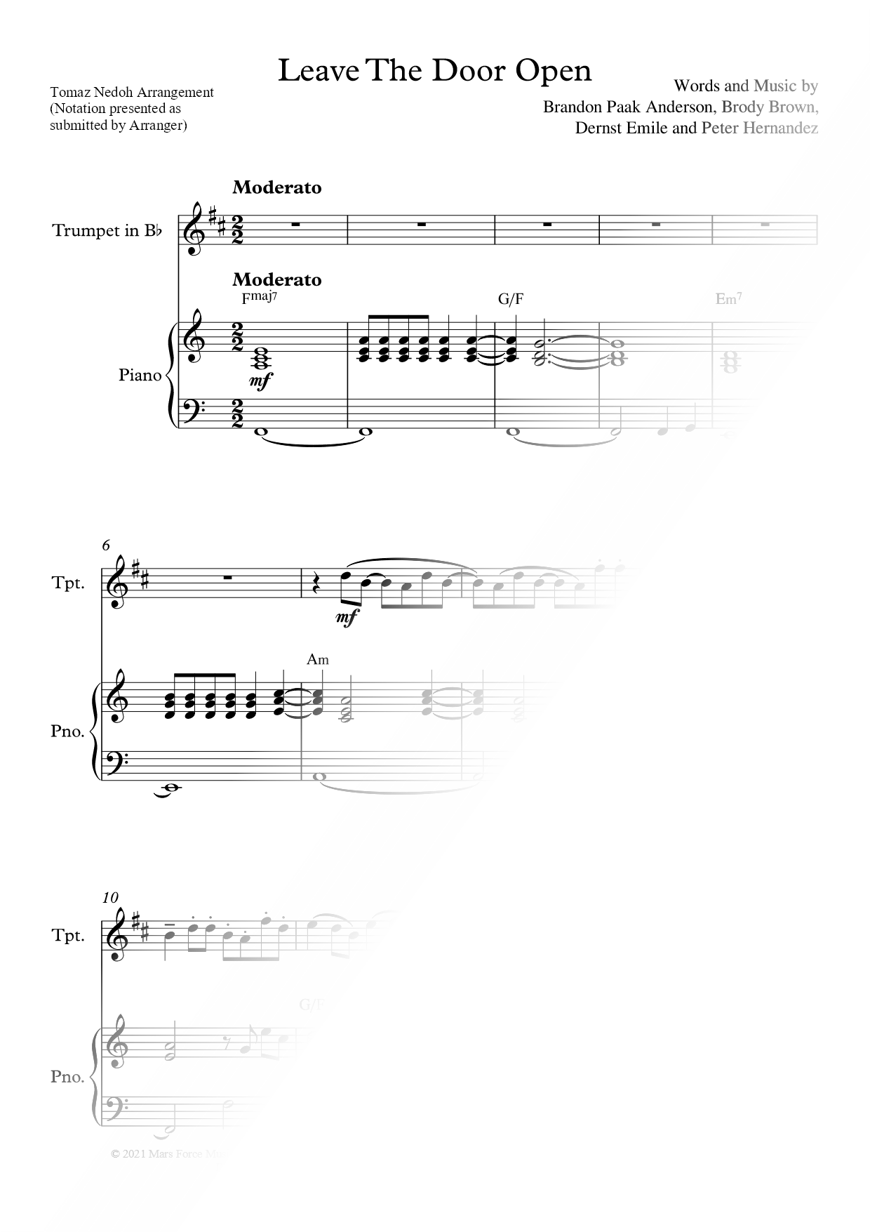 Leave the Door Open - Bb Instrument & Piano