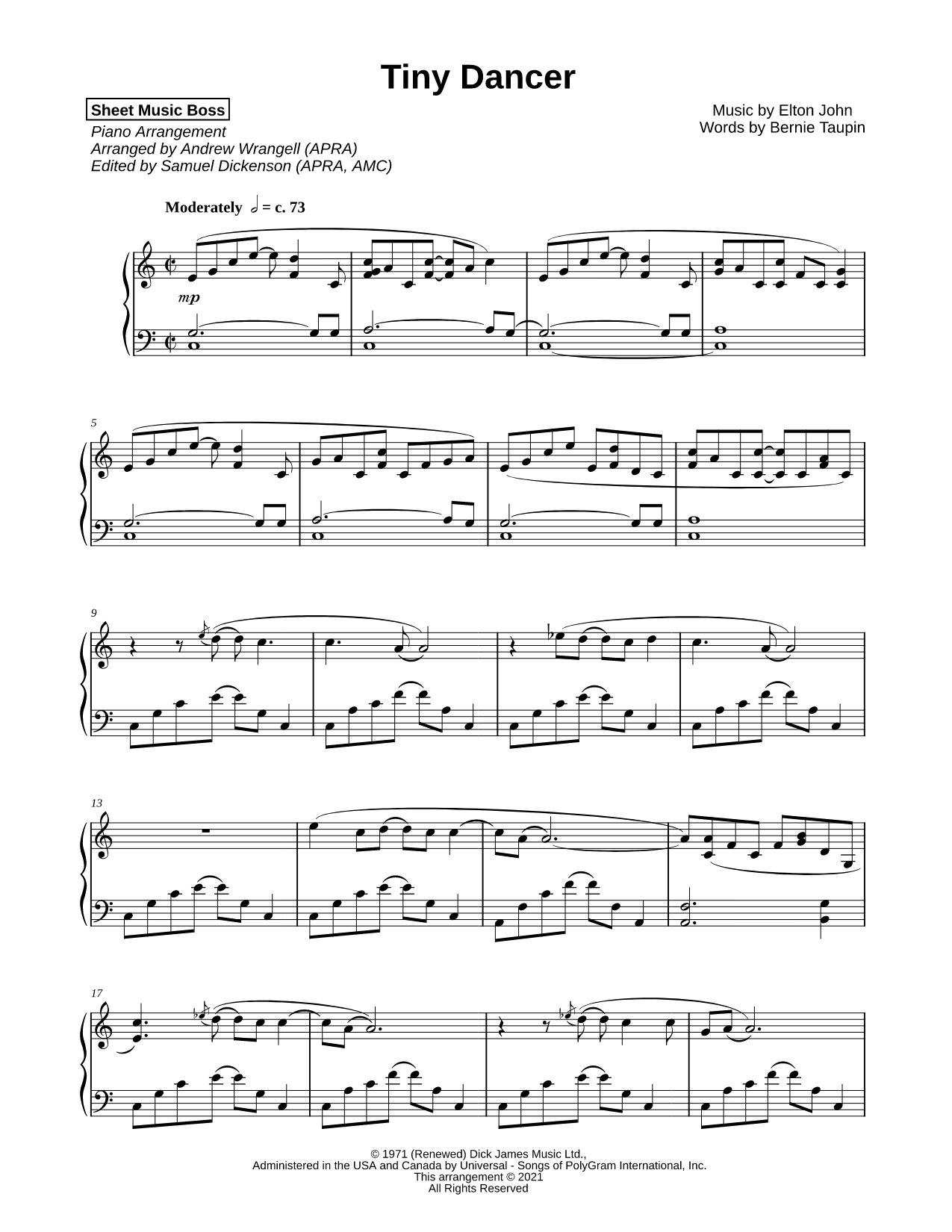 Tiny Dancer Sheet Music — Piano Solo