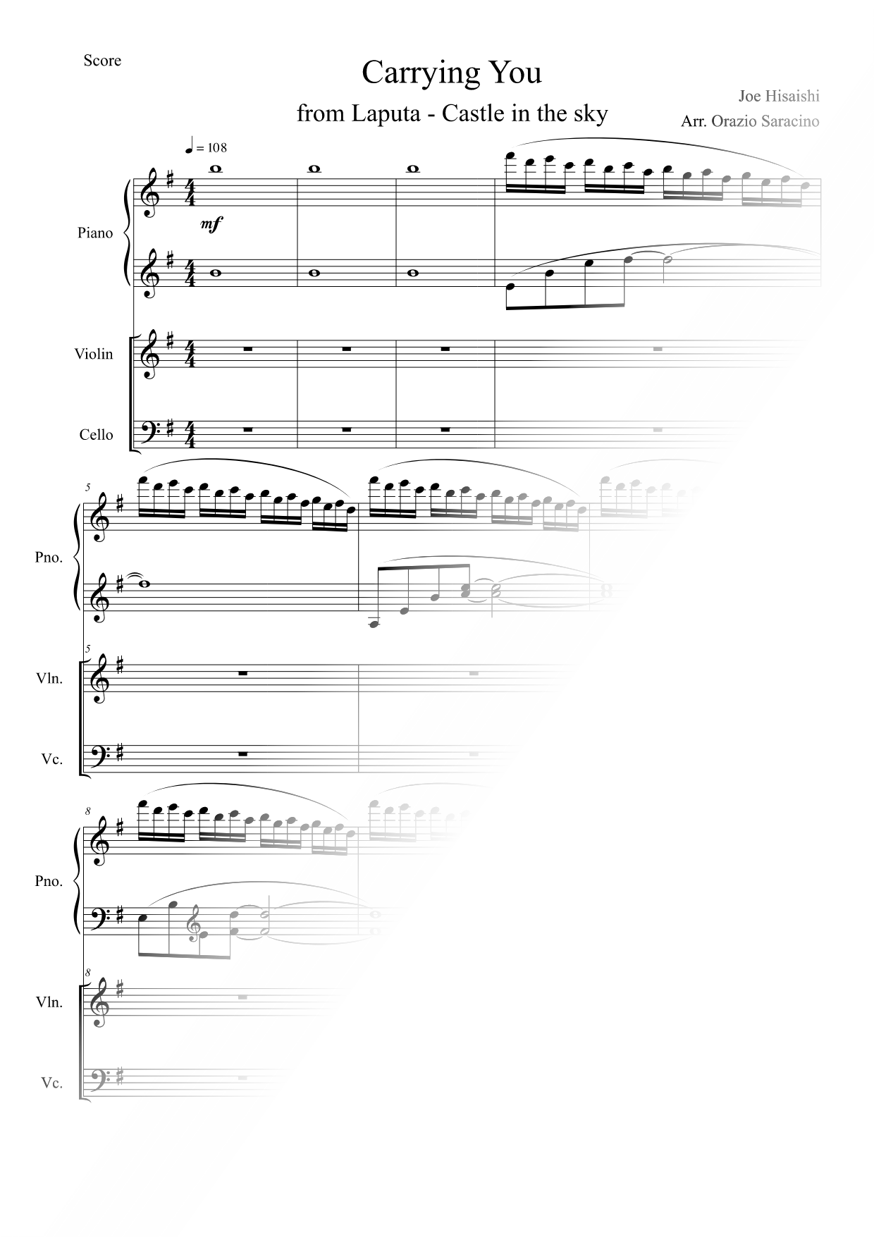 Carrying You - Violin, Cello & Piano