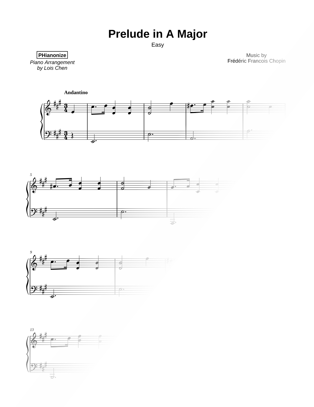 Prelude in A Major, Op. 28, No. 7 [easy]