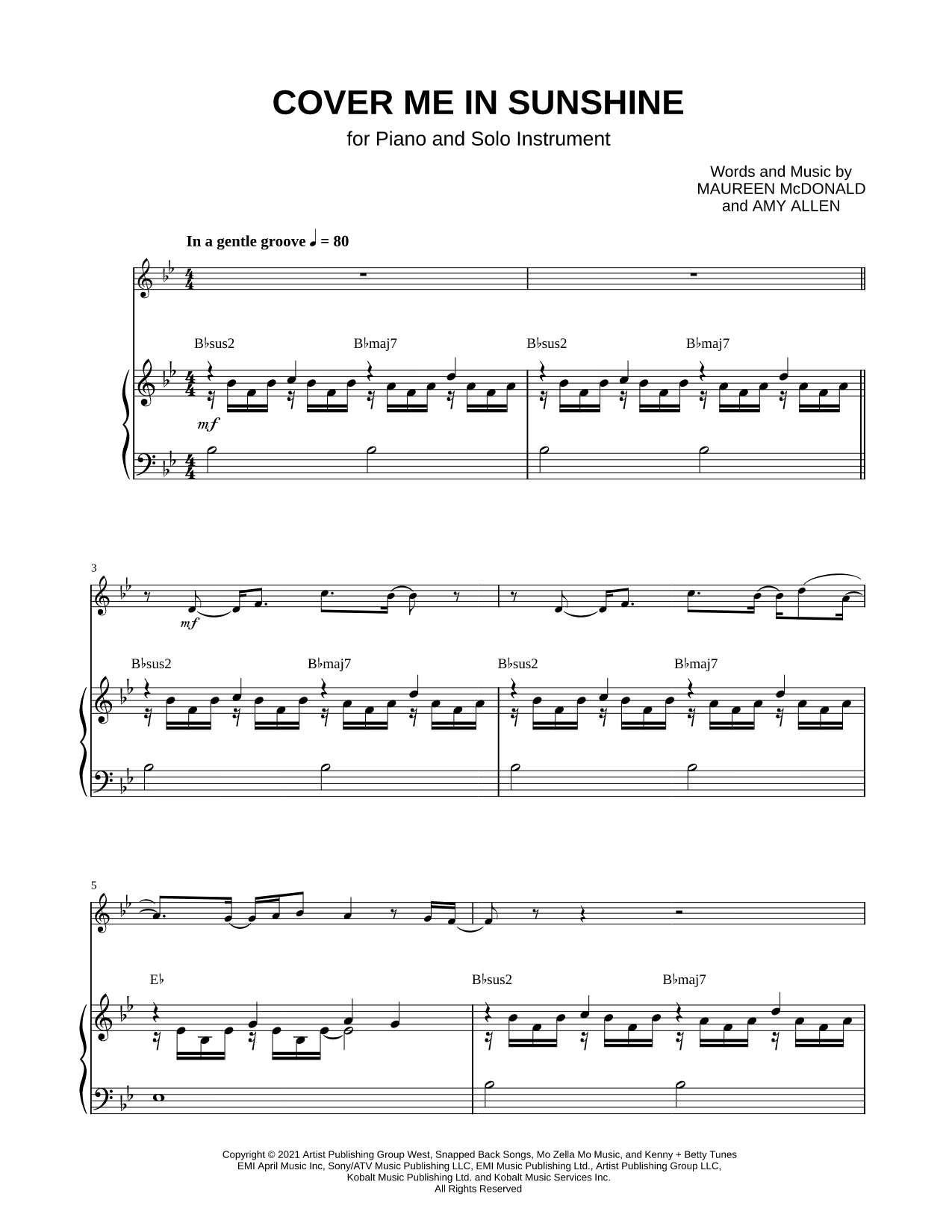 Cover Me in Sunshine - Piano Accompaniment