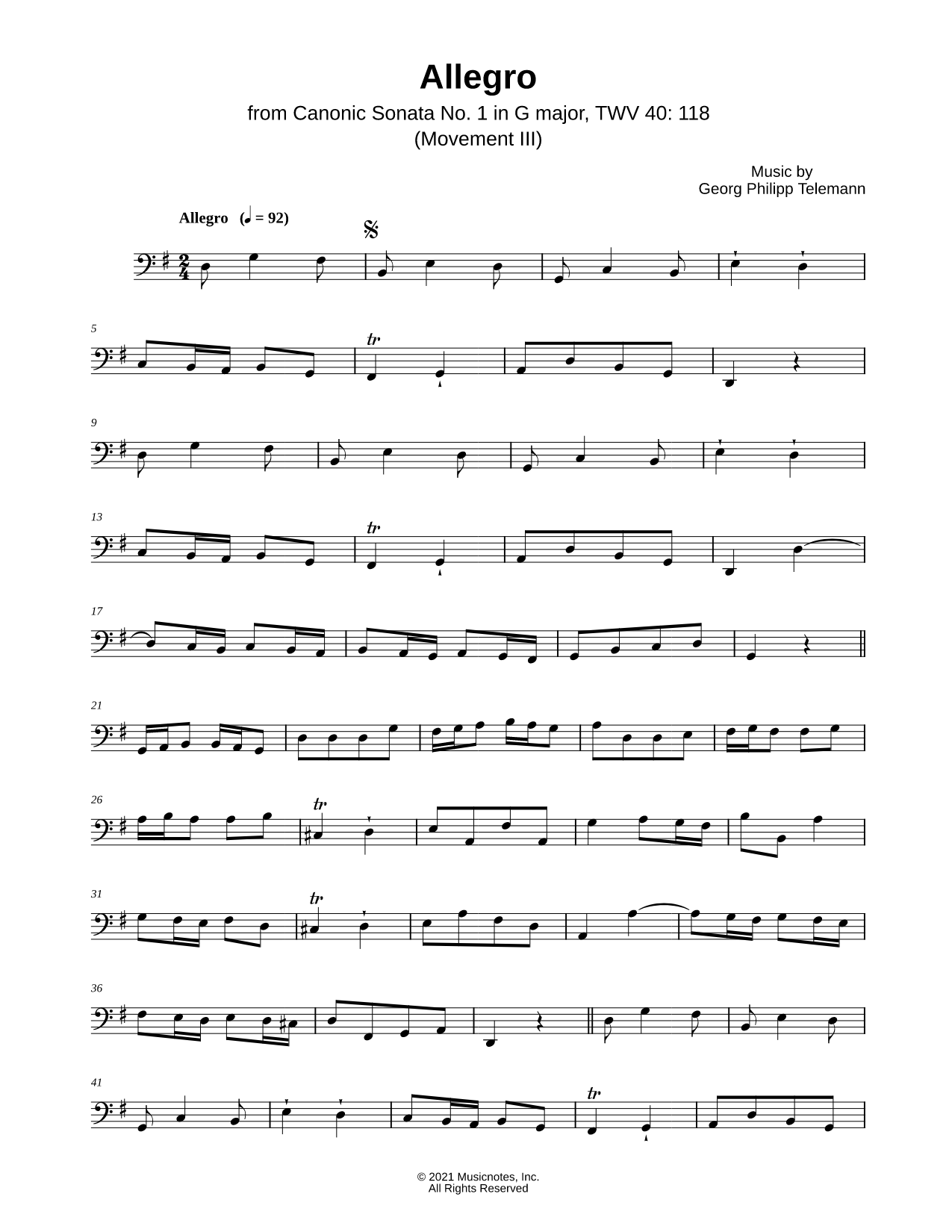 Canonic Sonata No. 1, TWV 40: 118: III. Allegro