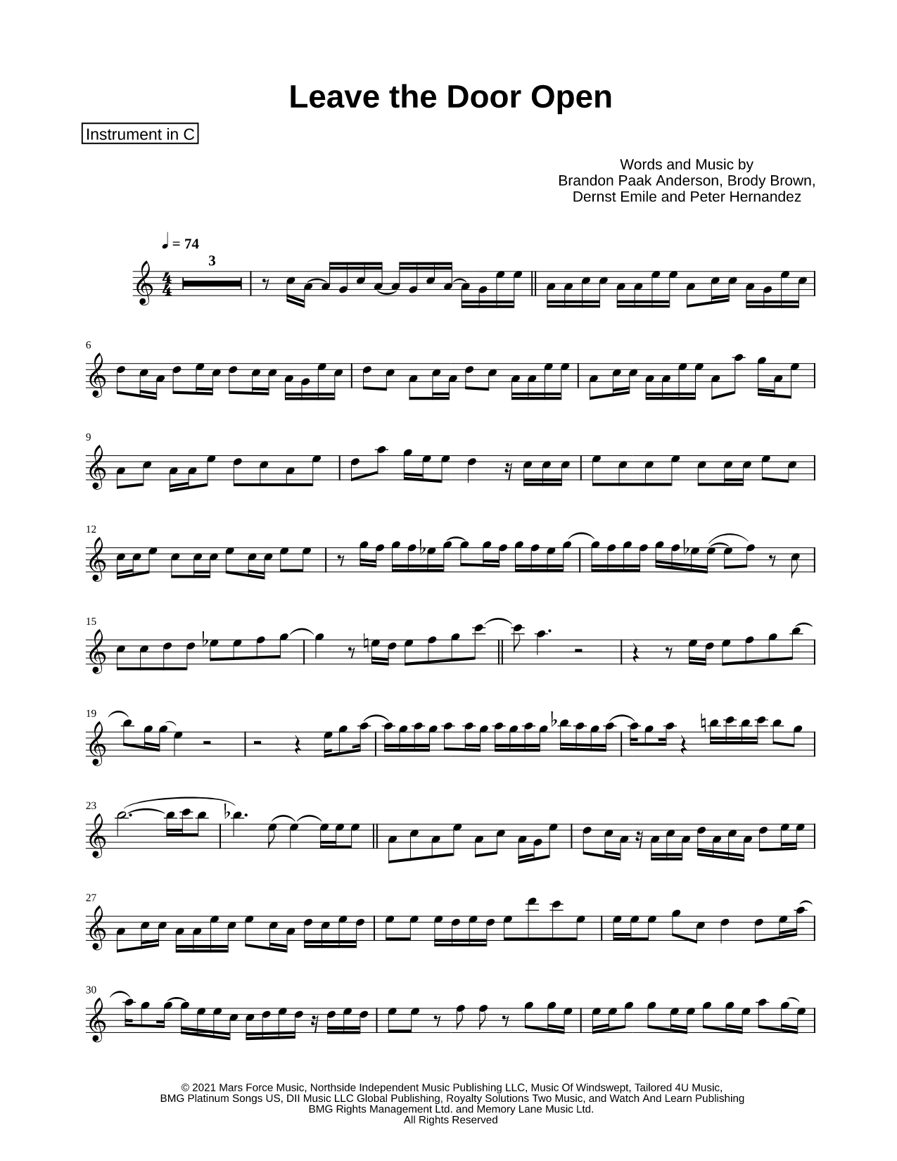 Leave the Door Open - C Instrument