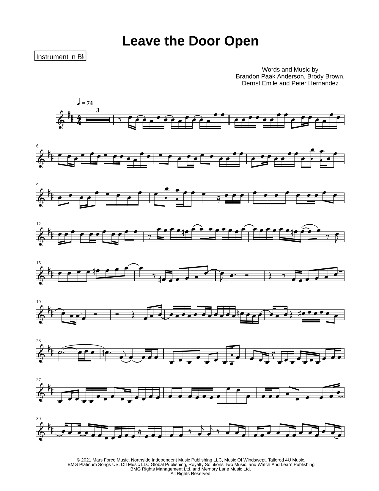 Leave the Door Open - Bb Instrument
