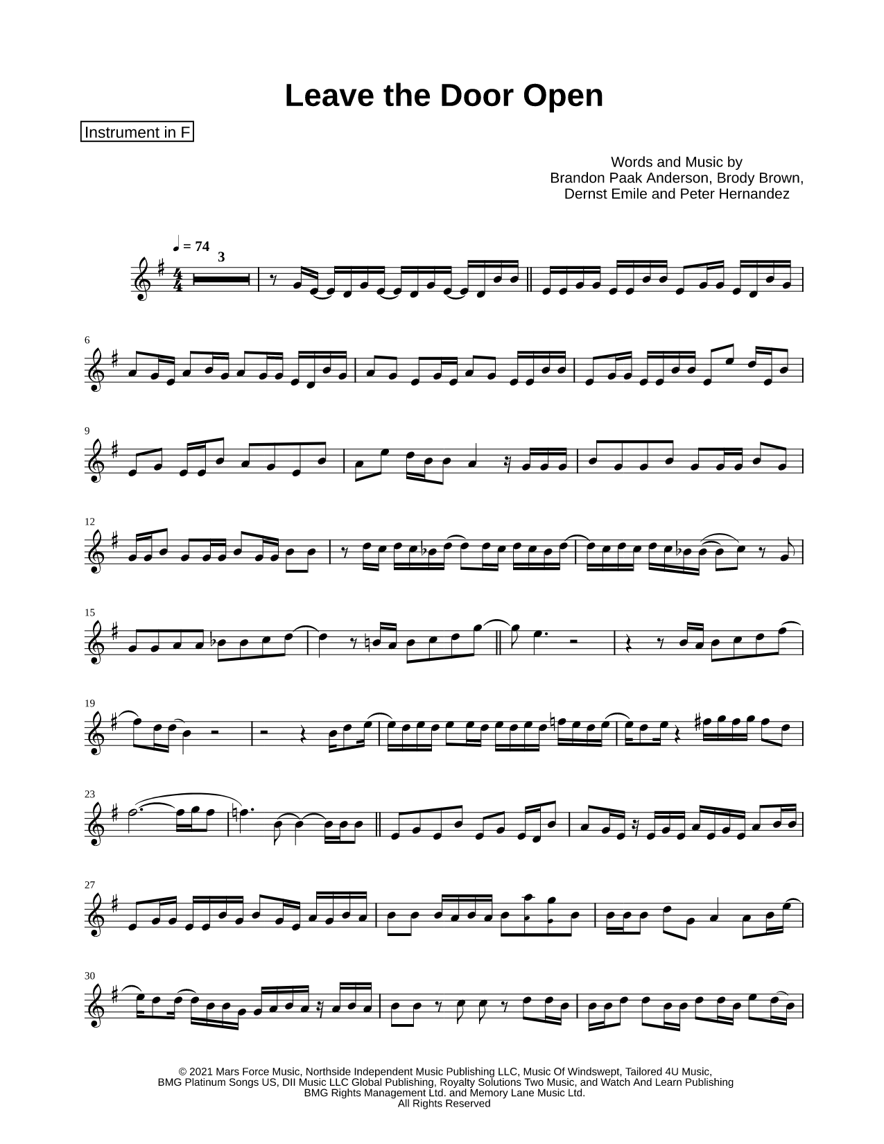 Leave the Door Open - F Instrument