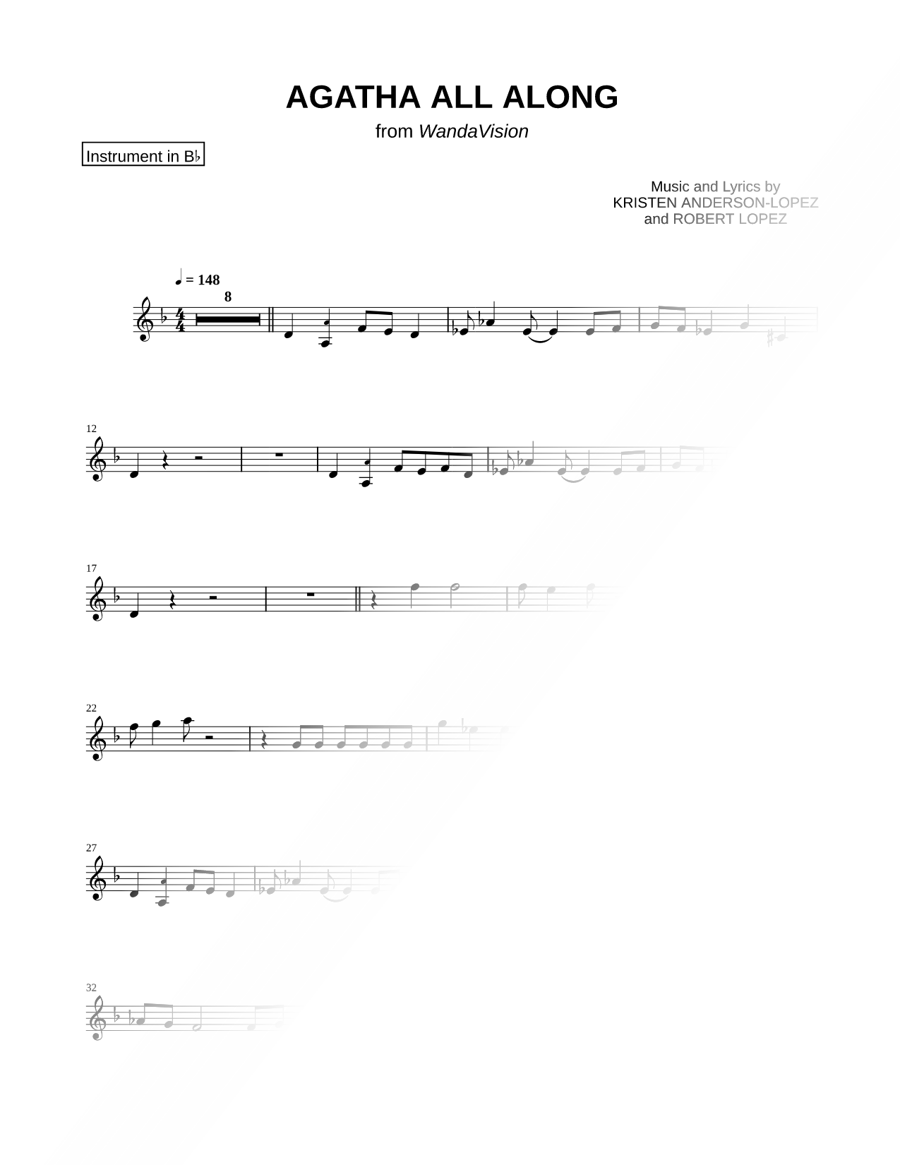 Agatha All Along - Bb Instrument