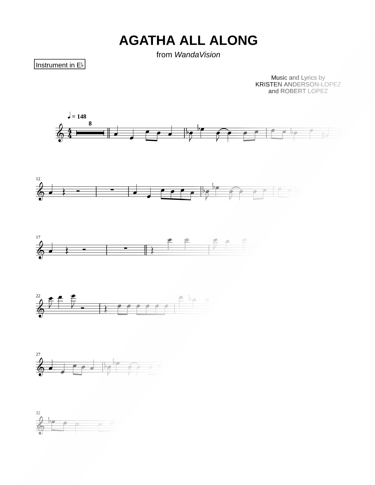 Agatha All Along - Eb Instrument