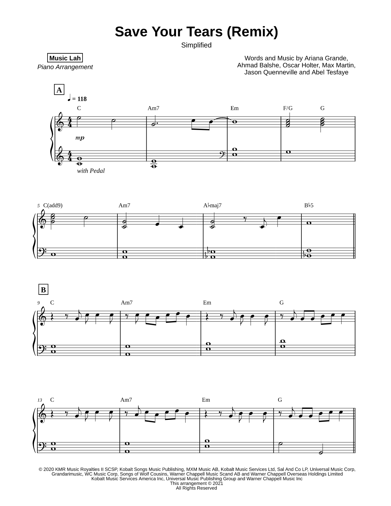 Save Your Tears (Remix) [simplified]