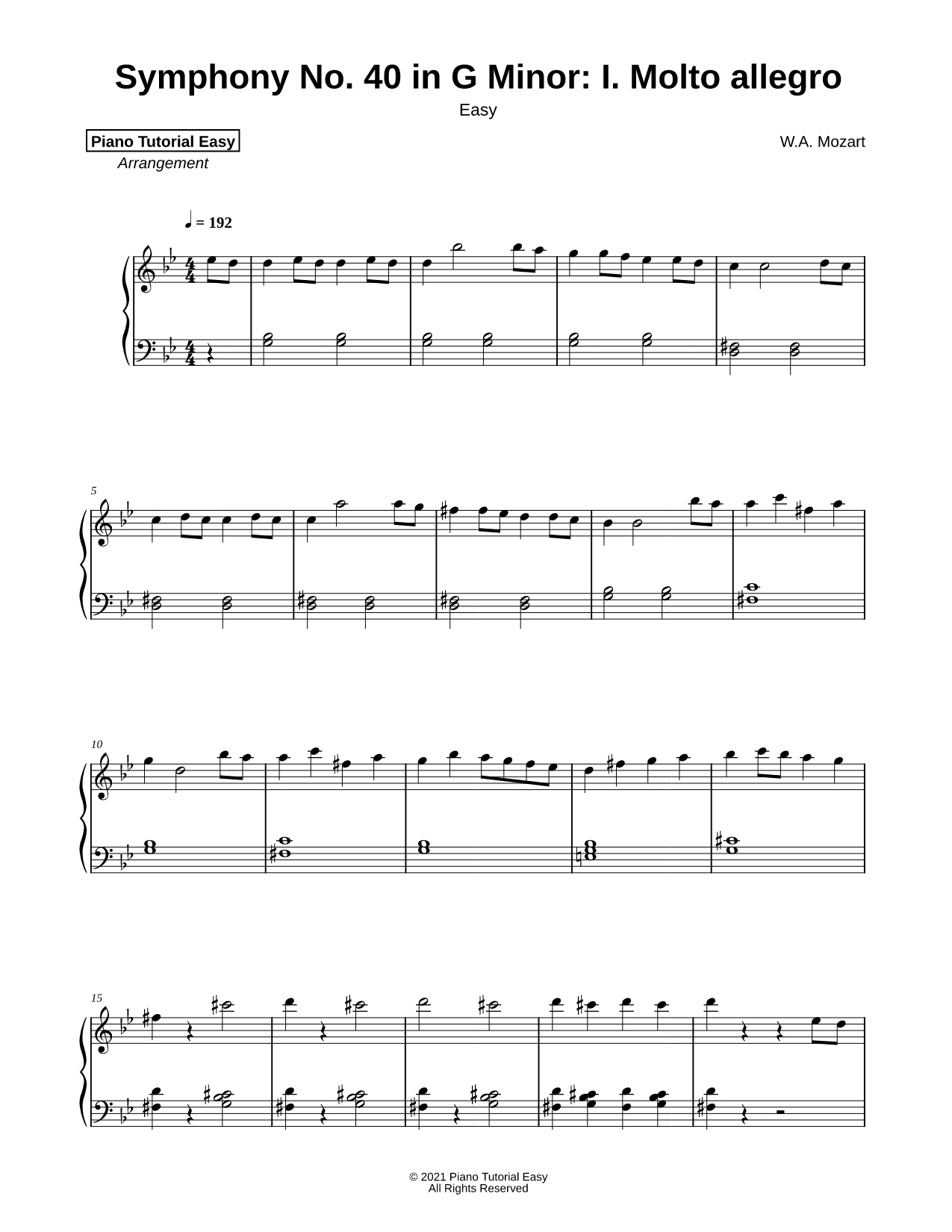 Symphony No. 40 in G Minor, K. 550: I. Molto allegro [easy]