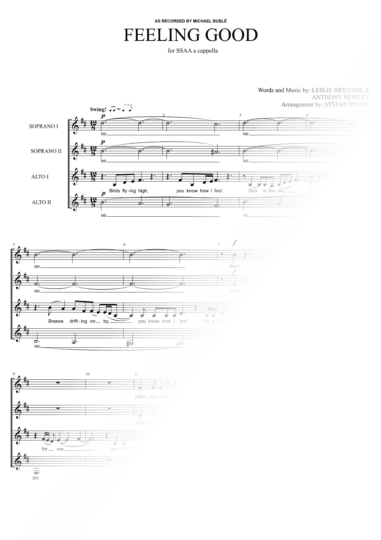 Feeling Good Sheet Music — SSAA Choir A Cappella