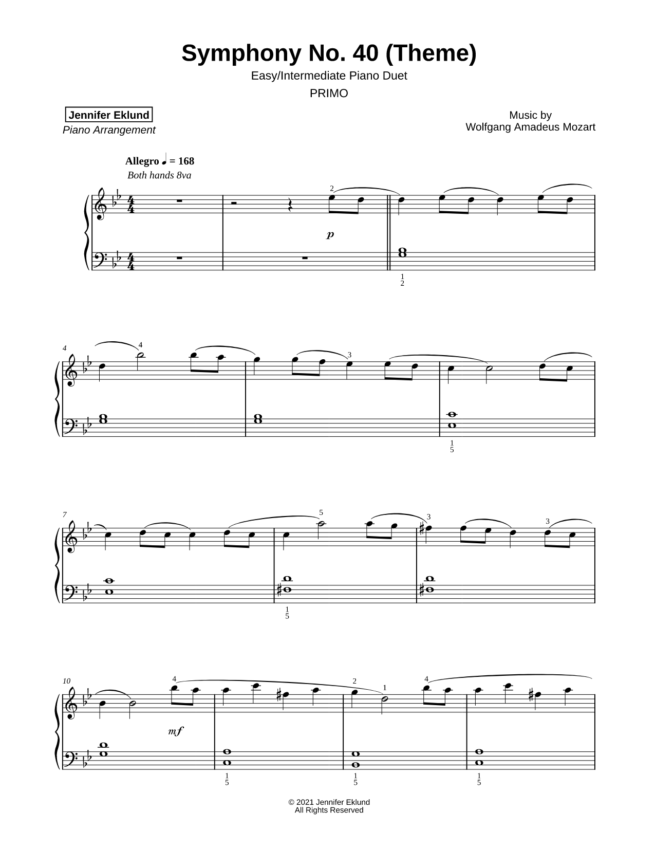 Symphony No. 40 Theme [easy - intermediate duet]