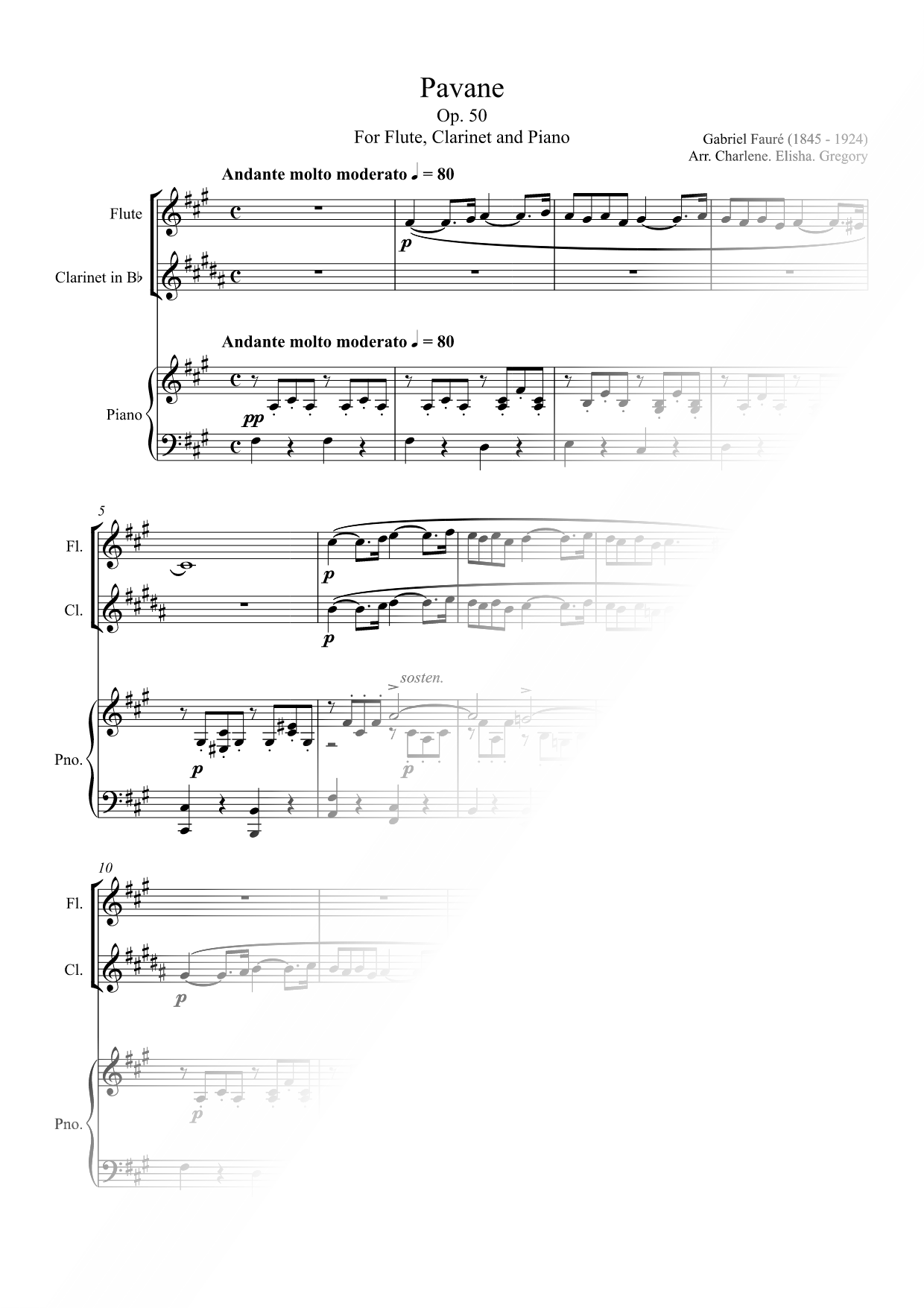 Pavane in F# Minor, Op. 50 - Flute, Clarinet (in Bb) & Piano