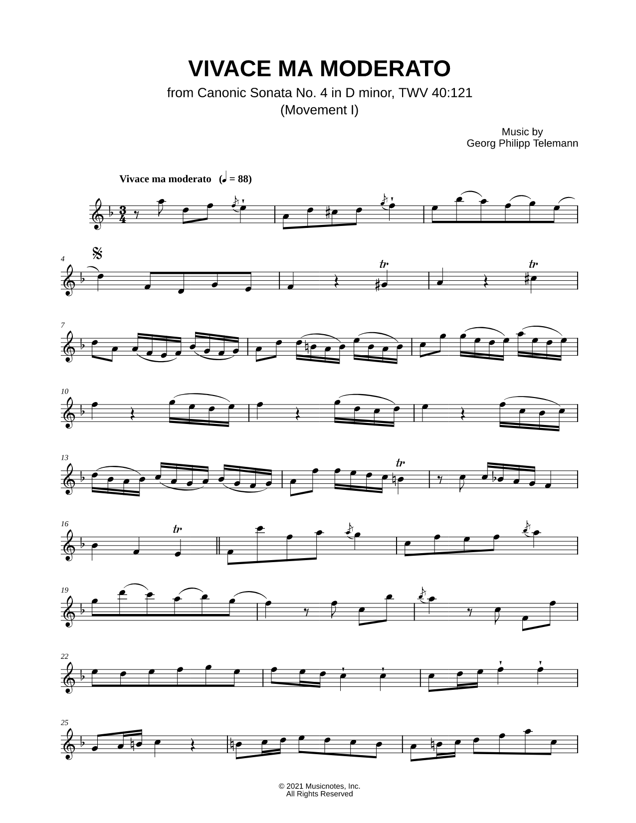 Canonic Sonata No. 4, TWV 40: 121: I. Vivace Ma Moderato