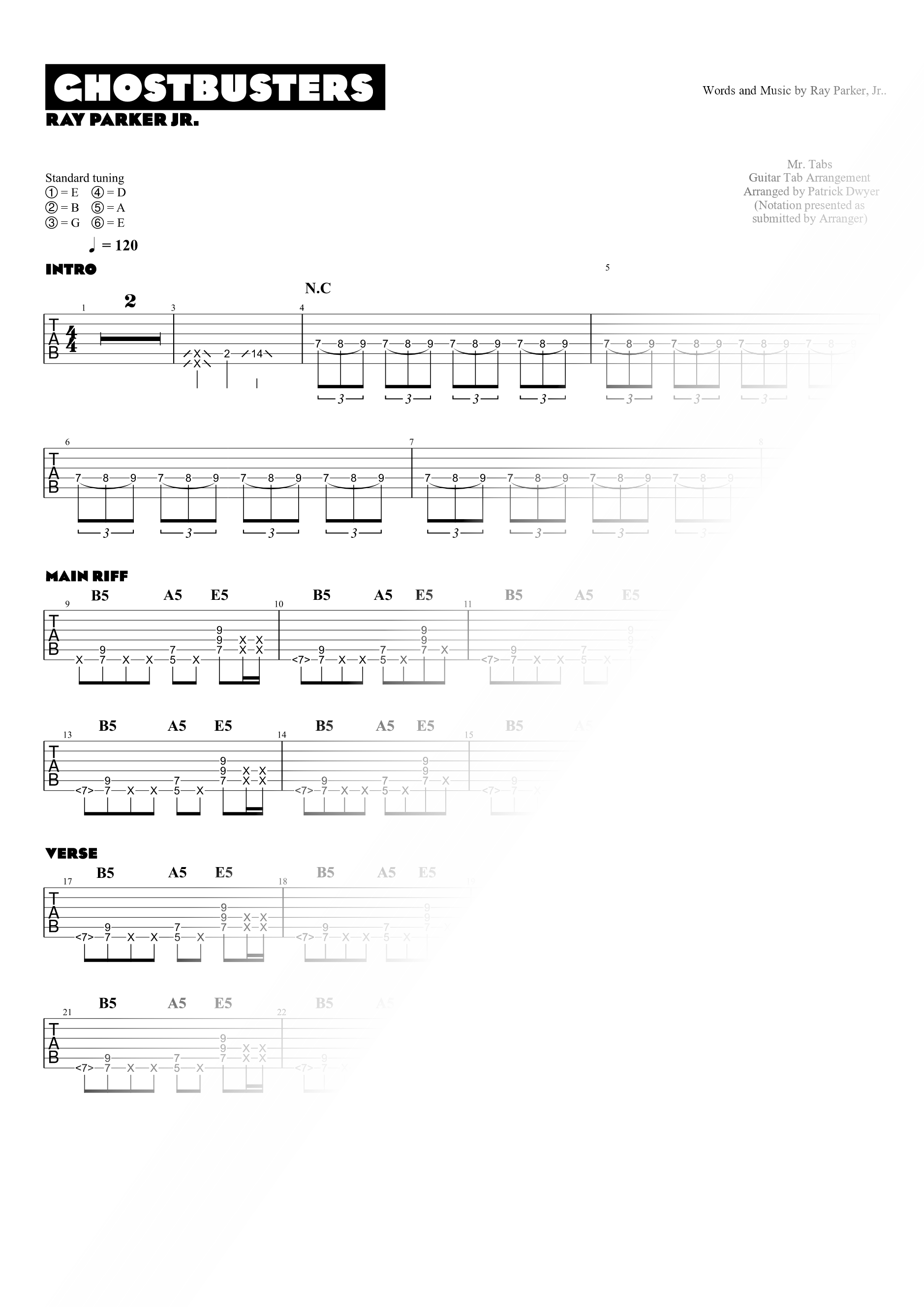 Ghostbusters Sheet Music — Guitar Tab