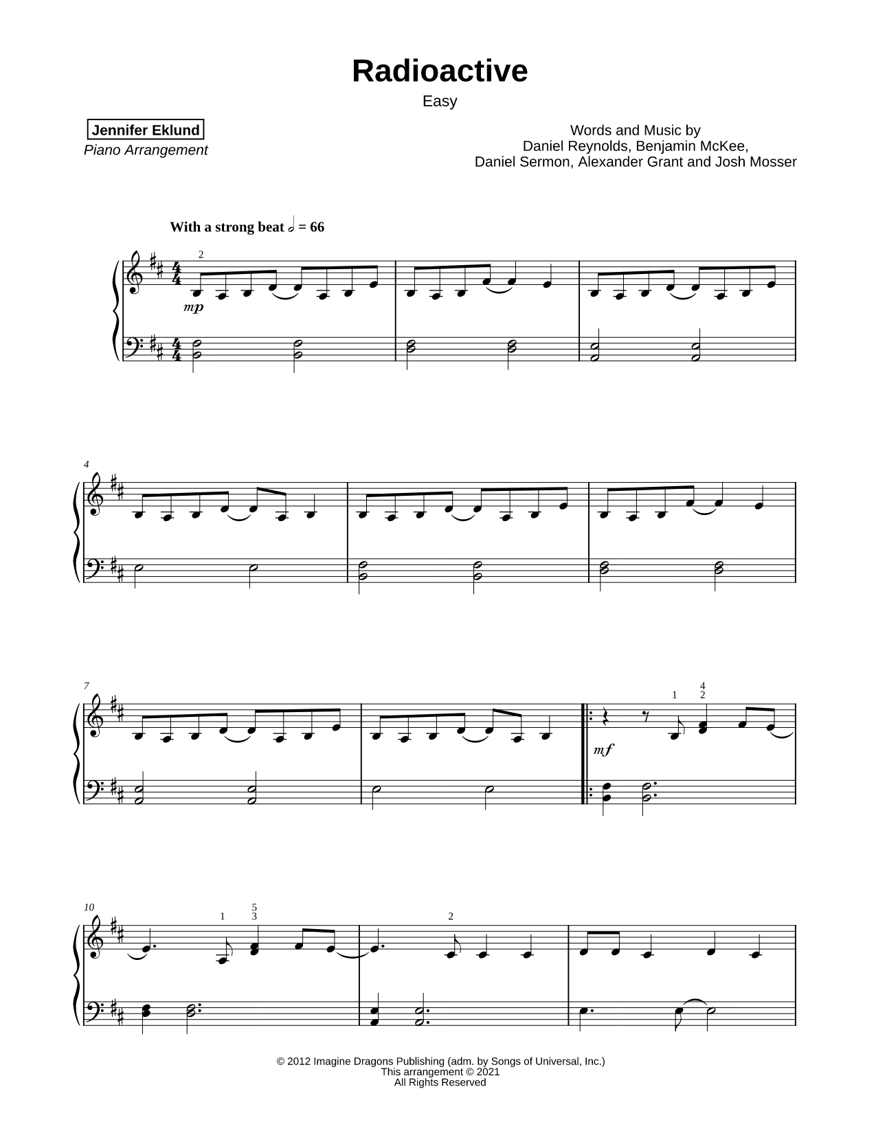 Radioactive [easy] Sheet Music — Piano Solo