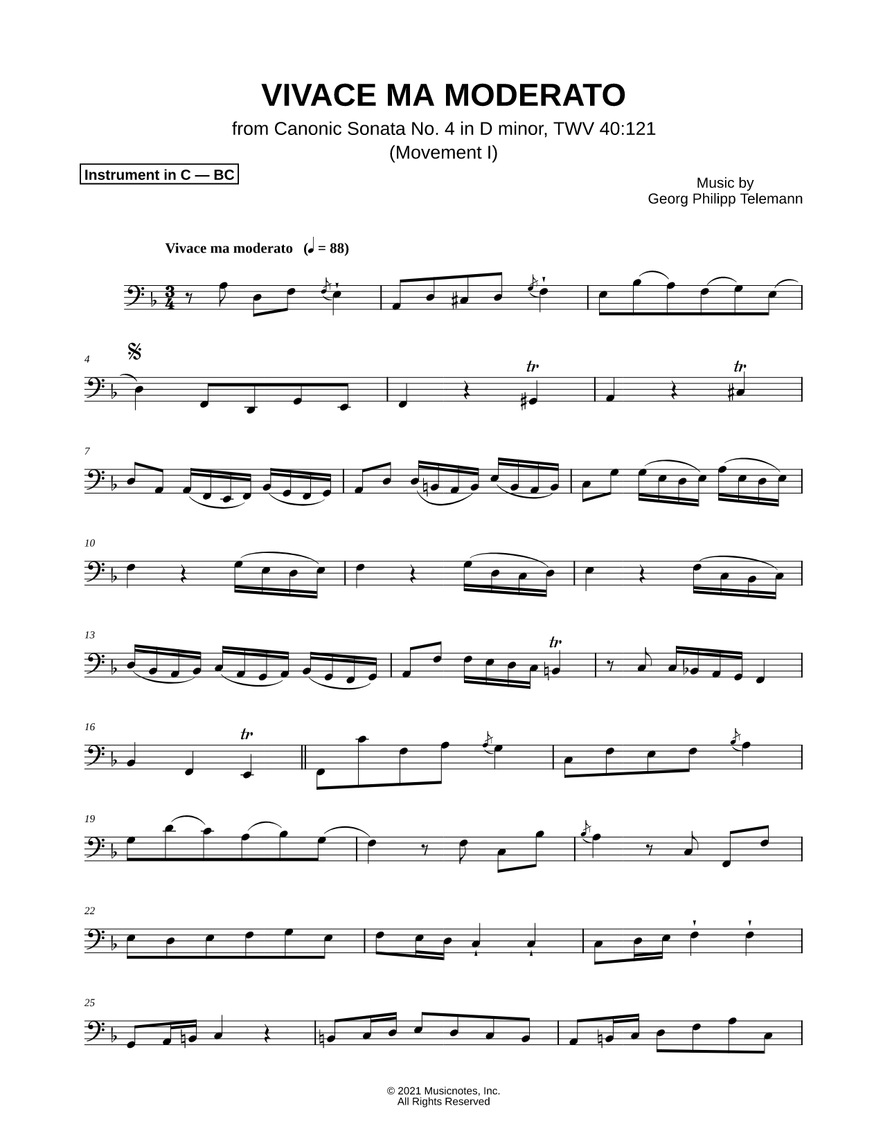 Canonic Sonata No. 4, TWV 40: 121: I. Vivace Ma Moderato