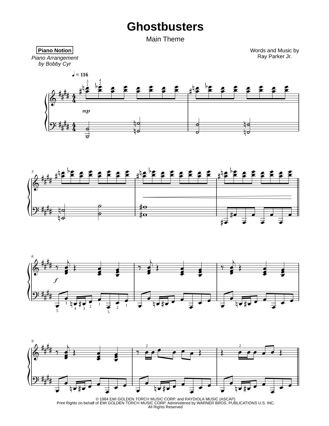 Ghostbusters Sheet Music — Piano Solo