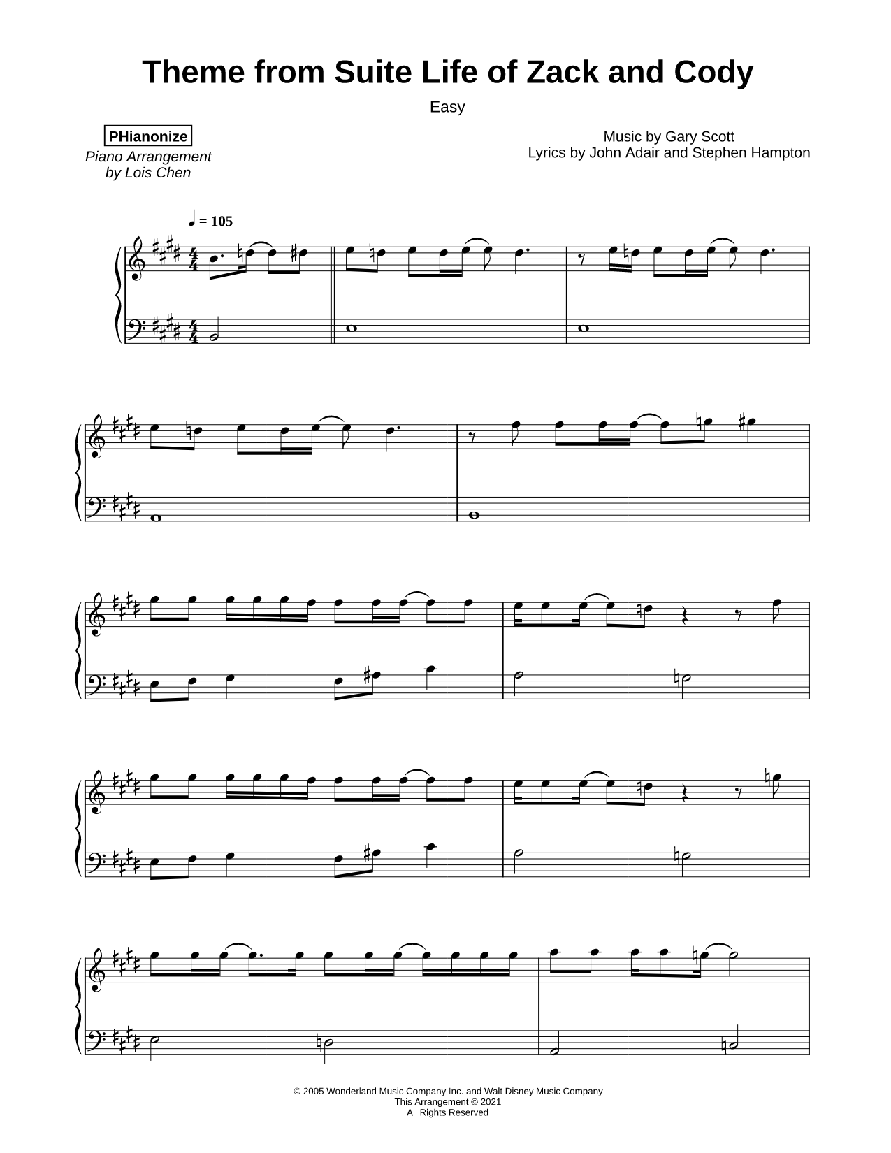 Theme from Suite Life of Zack and Cody [easy]