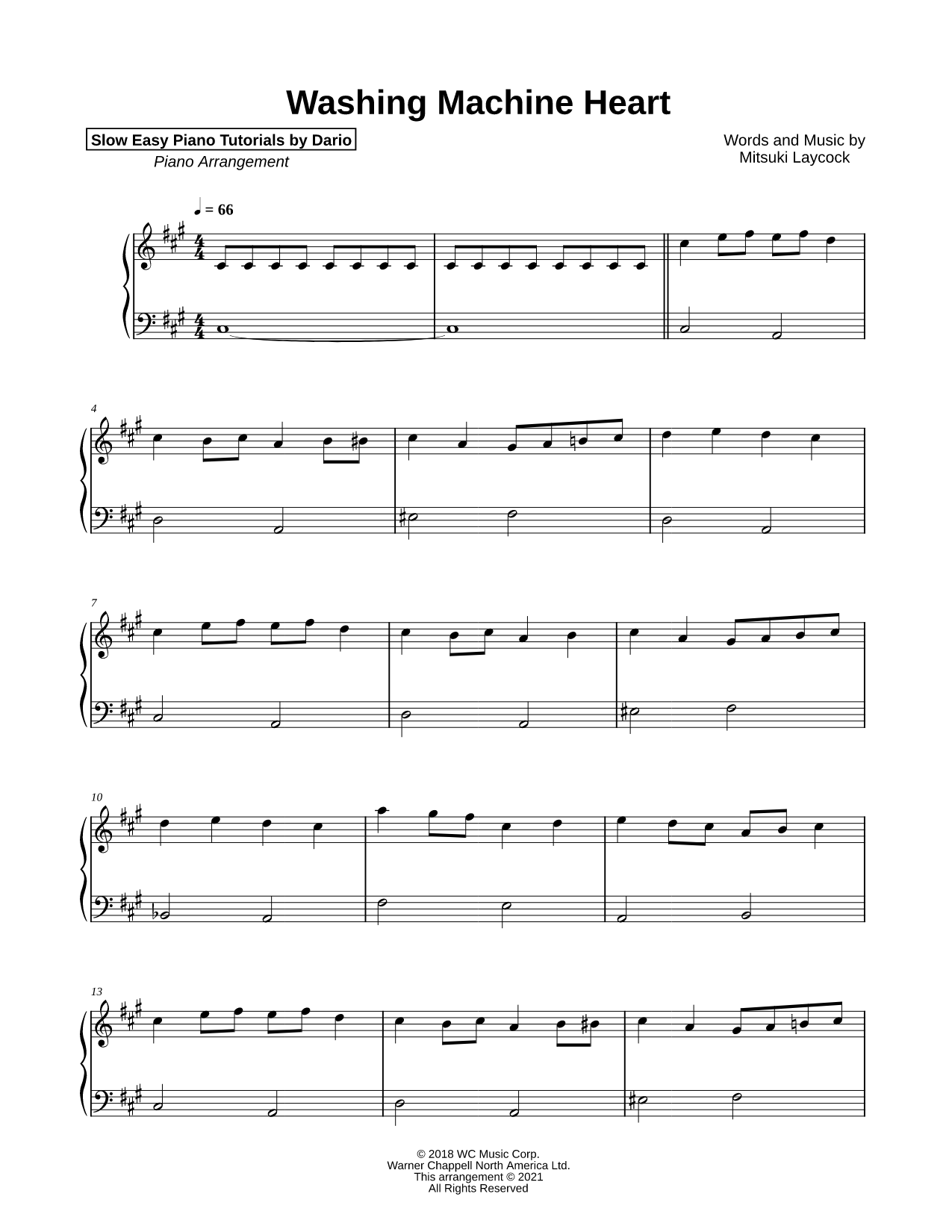 Washing Machine Heart [Slow Easy Piano Tutorial]