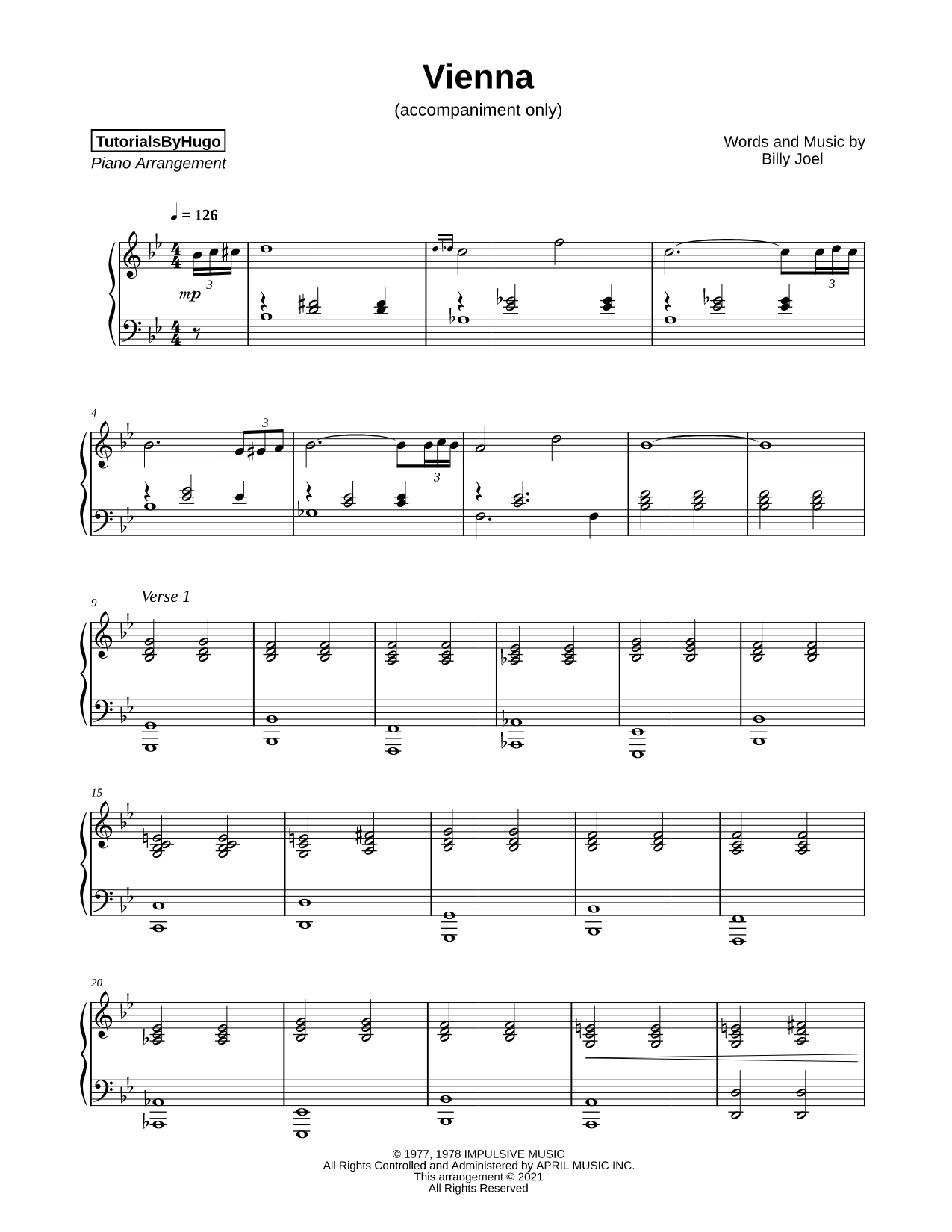 Vienna [accompaniment only] Sheet Music — Piano Solo