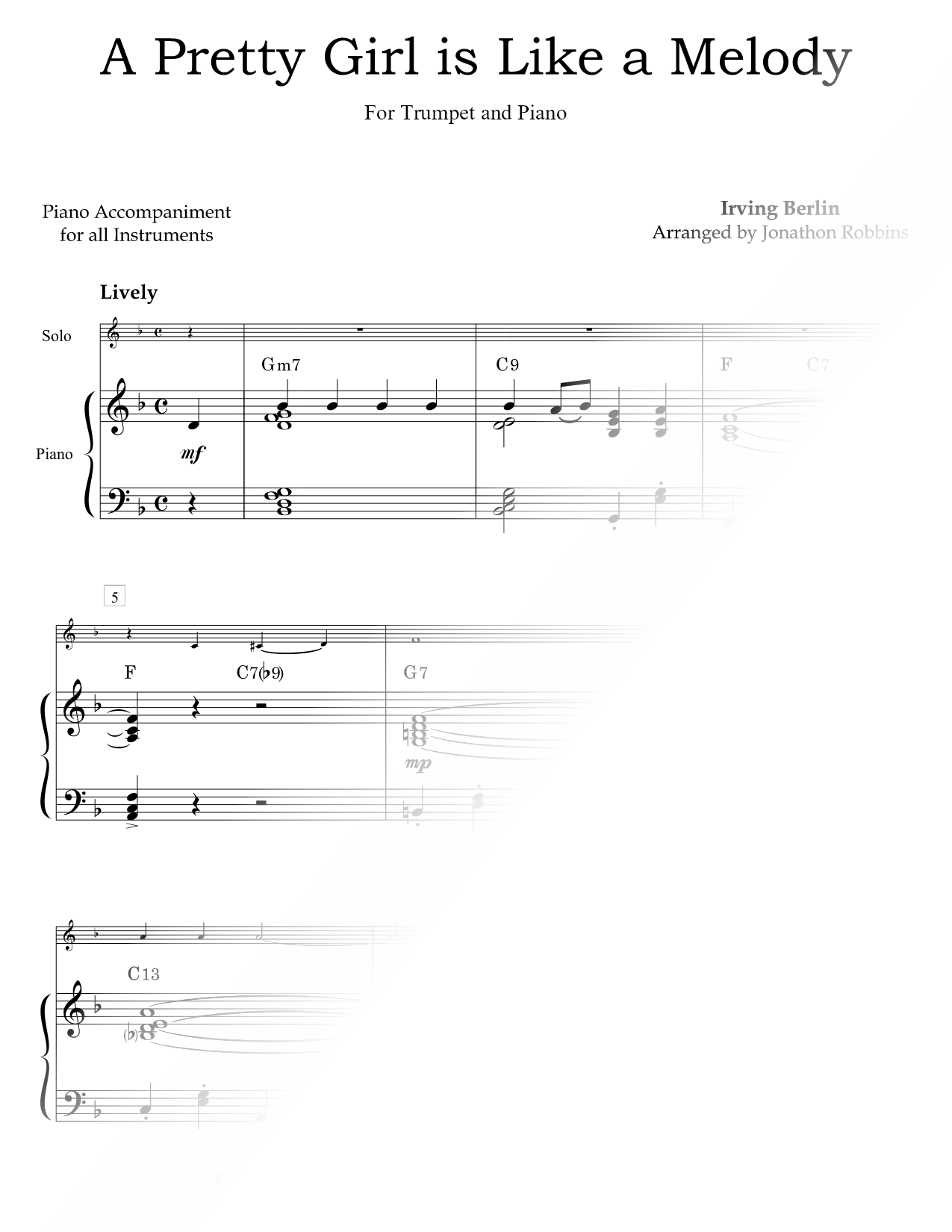 A Pretty Girl Is Like a Melody - Trumpet & Piano