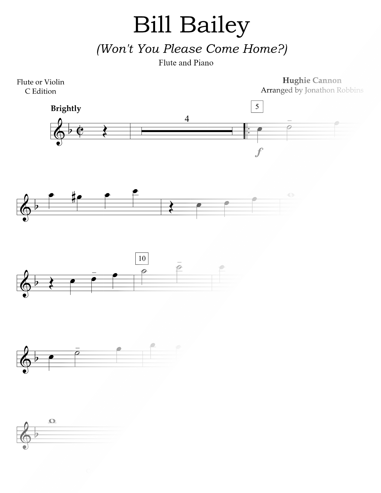 Bill Bailey, Won't You Please Come Home? - Flute & Piano