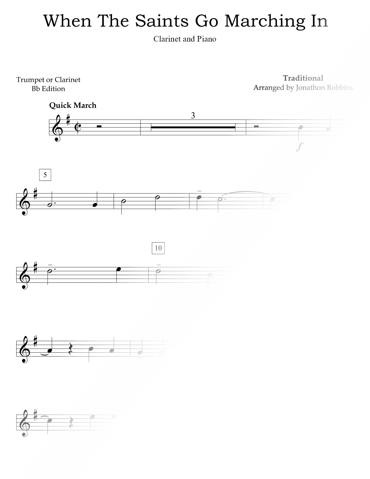 When the Saints Go Marching In - Clarinet & Piano