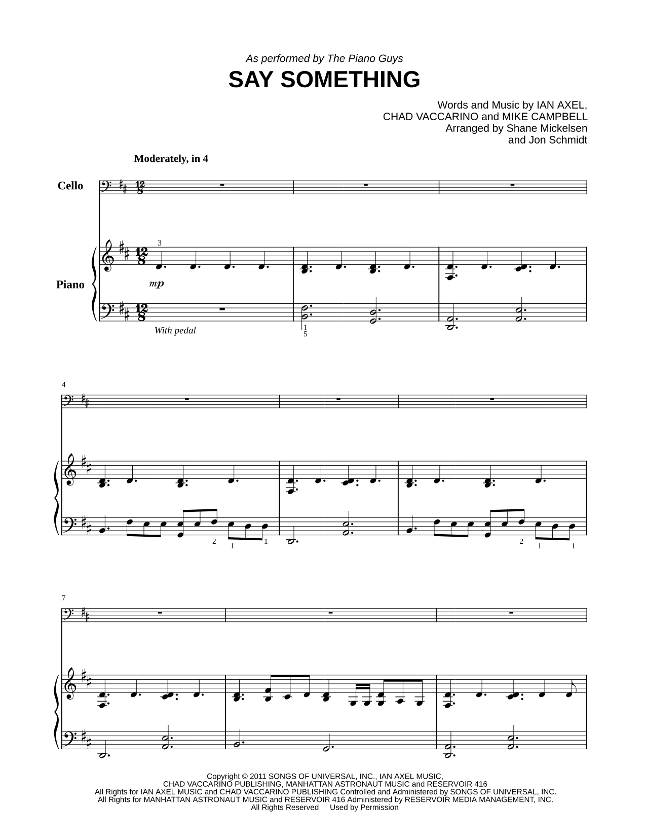 Say Something [easy] - Cello & Piano