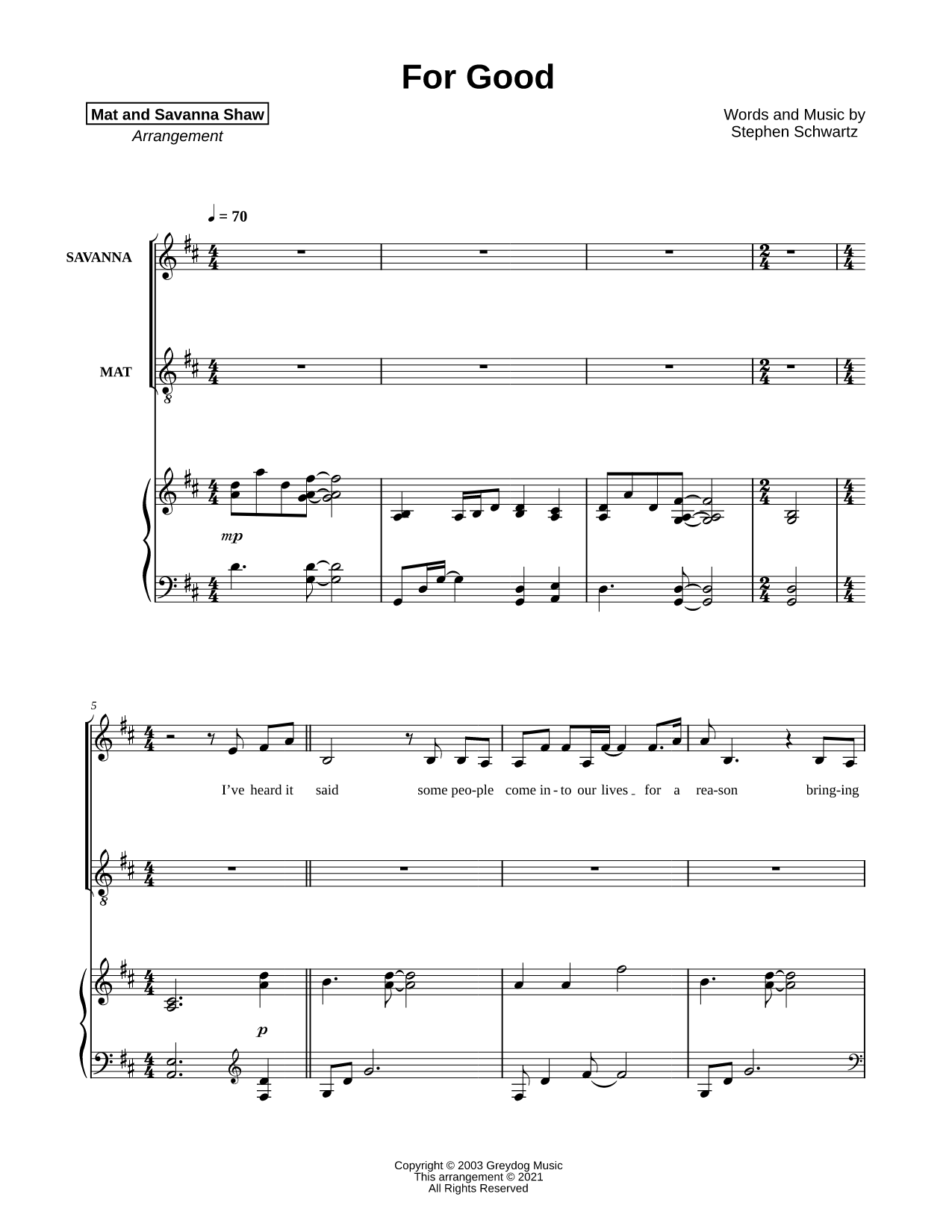 For Good [vocal duet]