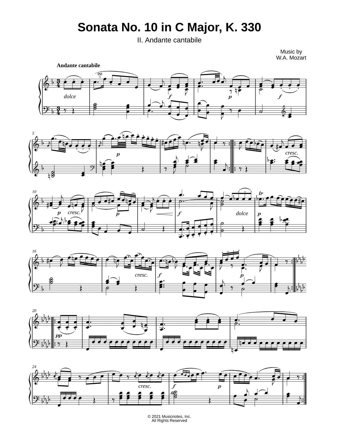 Piano Sonata No.10 in C Major - II. Andante Cantabile