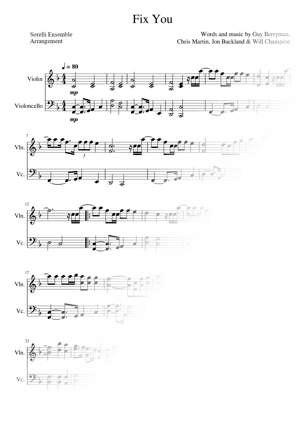 Fix You - Violin & Cello