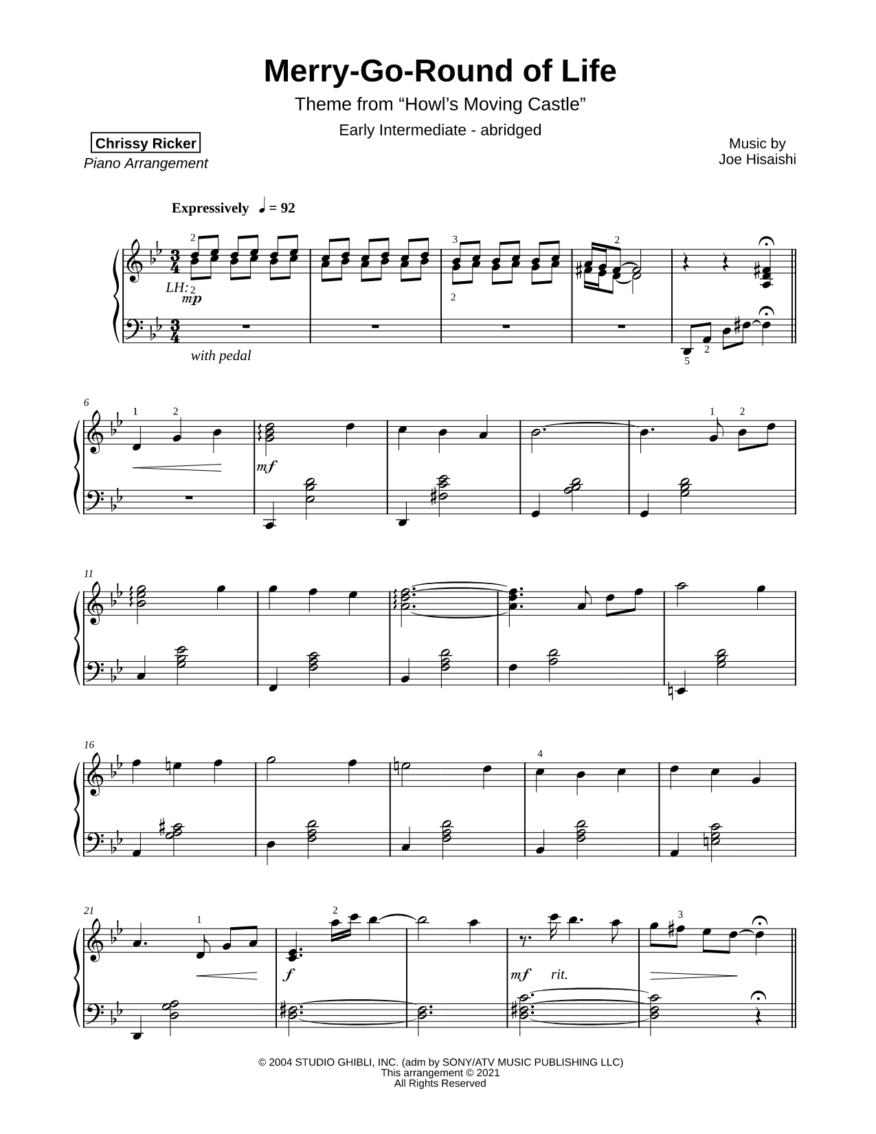 Howl's Moving Castle [early intermediate - abridged]
