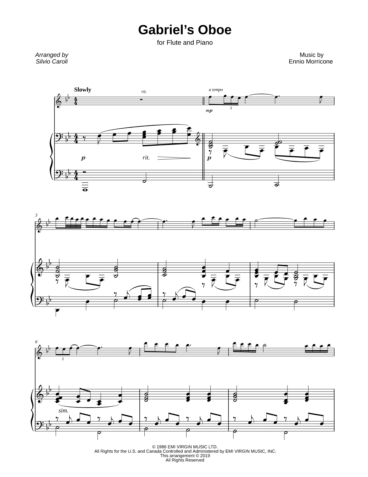 Gabriel's Oboe - Flute & Piano