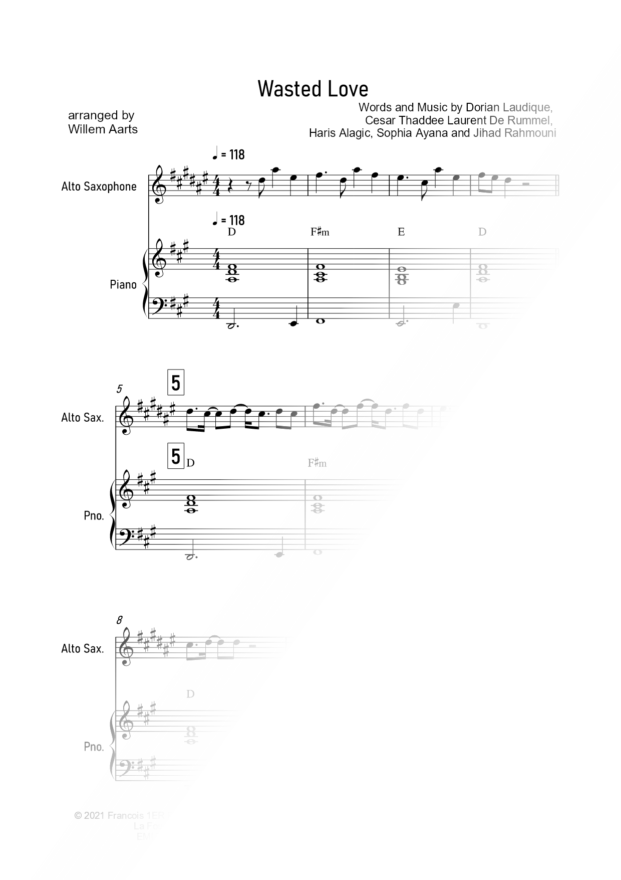 Wasted Love - Alto Saxophone & Piano