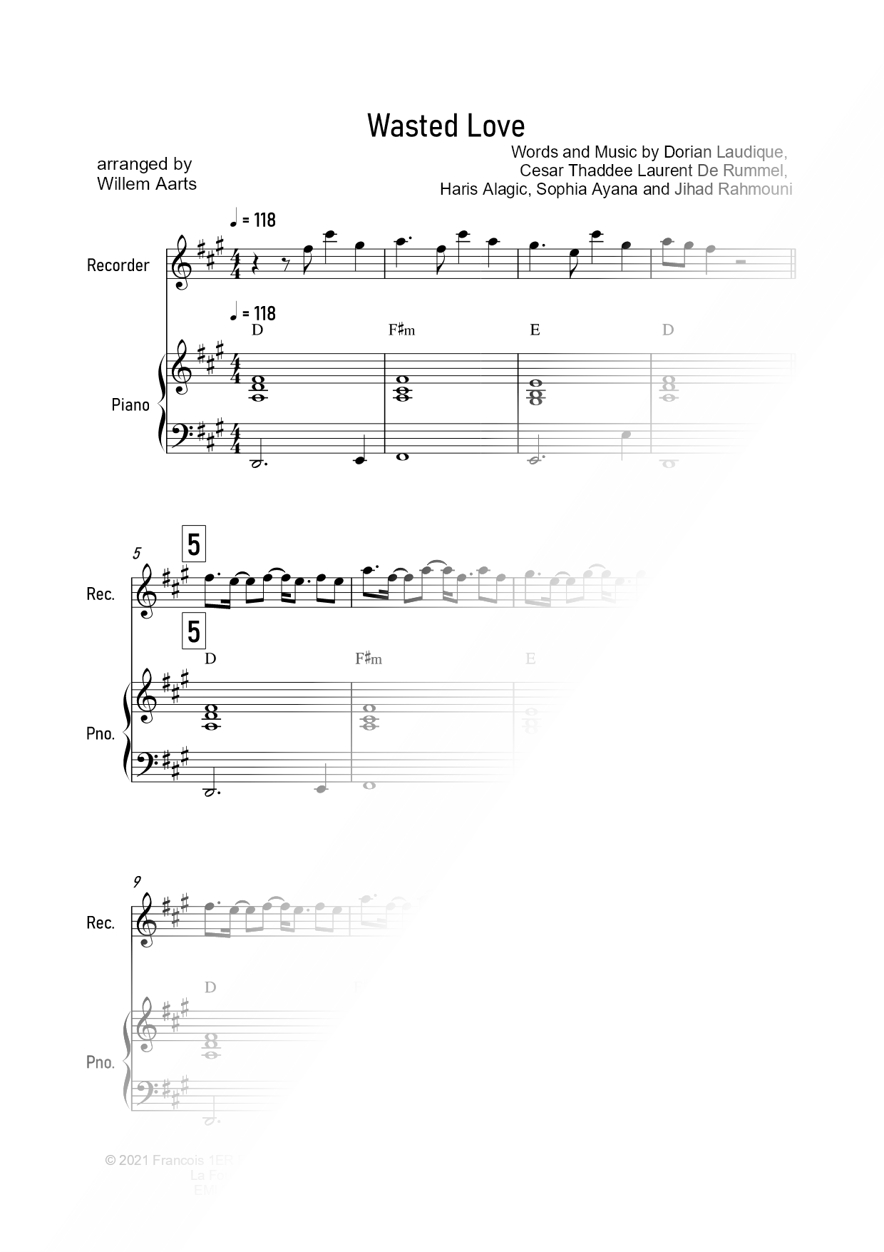 Wasted Love - Recorder & Piano