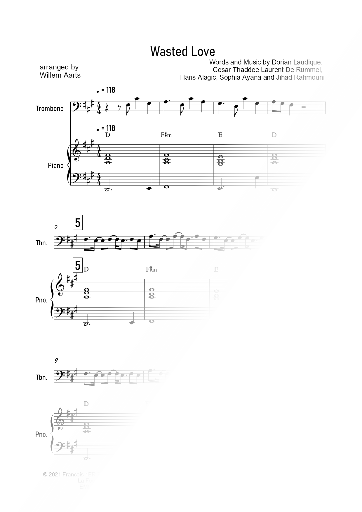 Wasted Love - Trombone & Piano