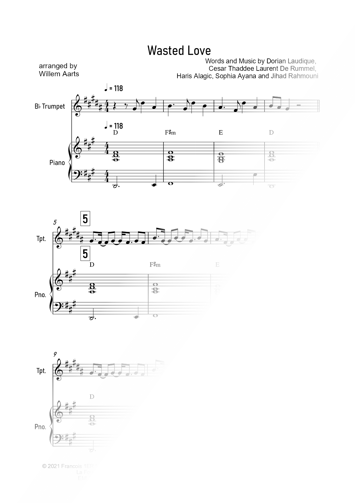 Wasted Love - Trumpet & Piano