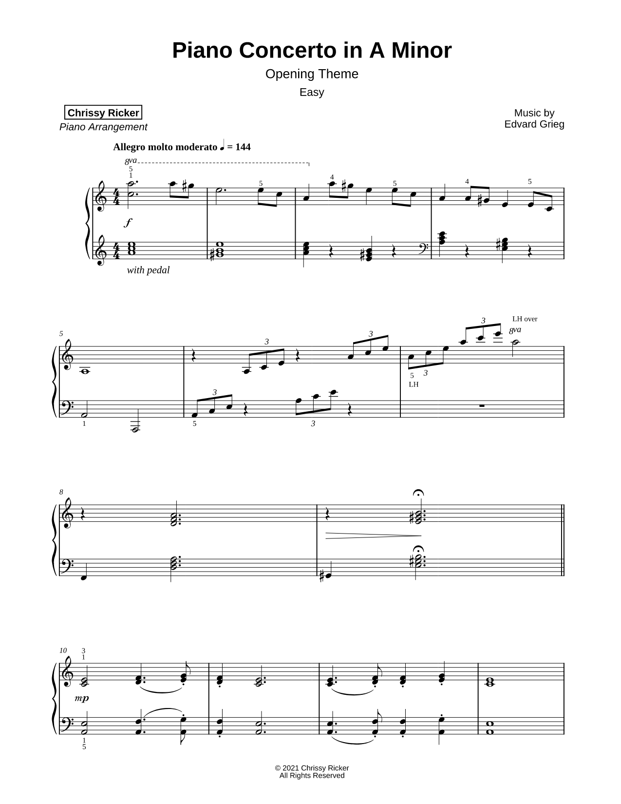 Piano Concerto in A Minor - Opening Theme [easy]