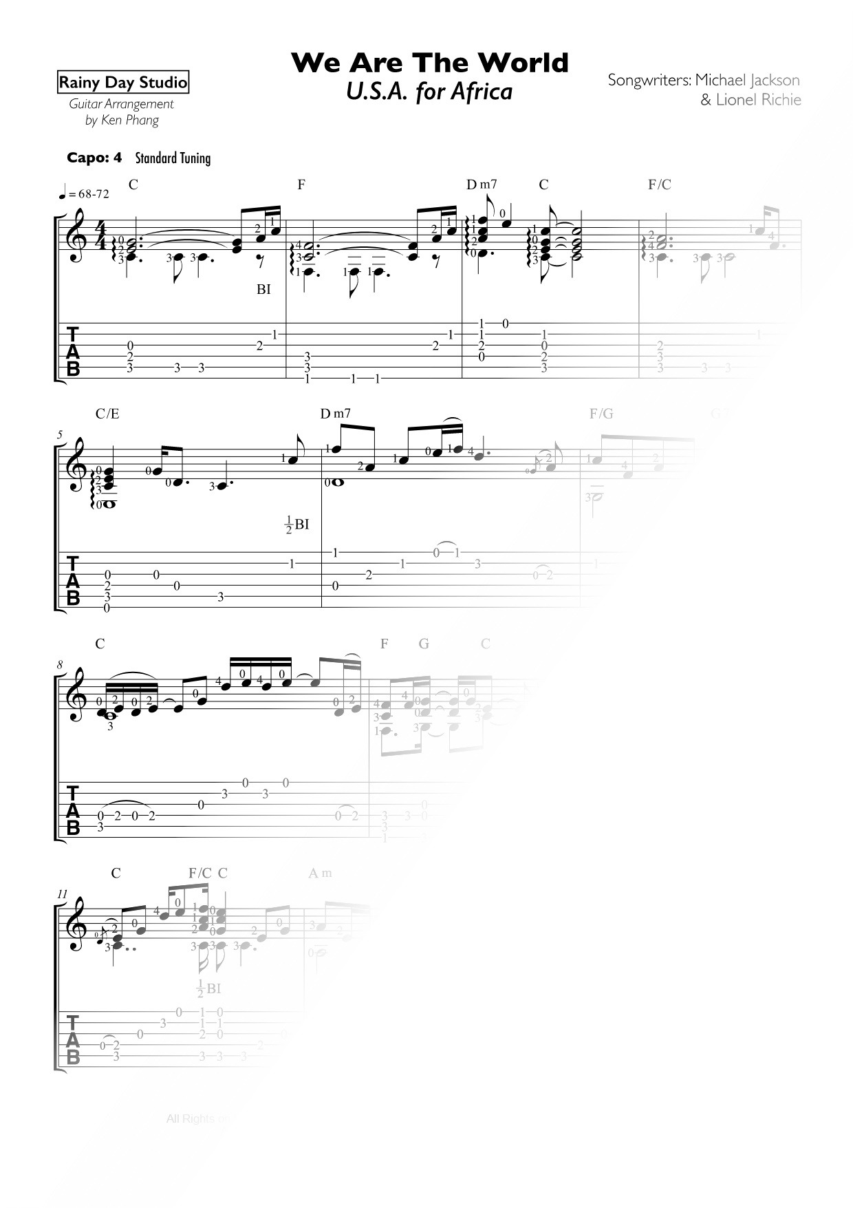 We Are the World Sheet Music — Guitar Tab