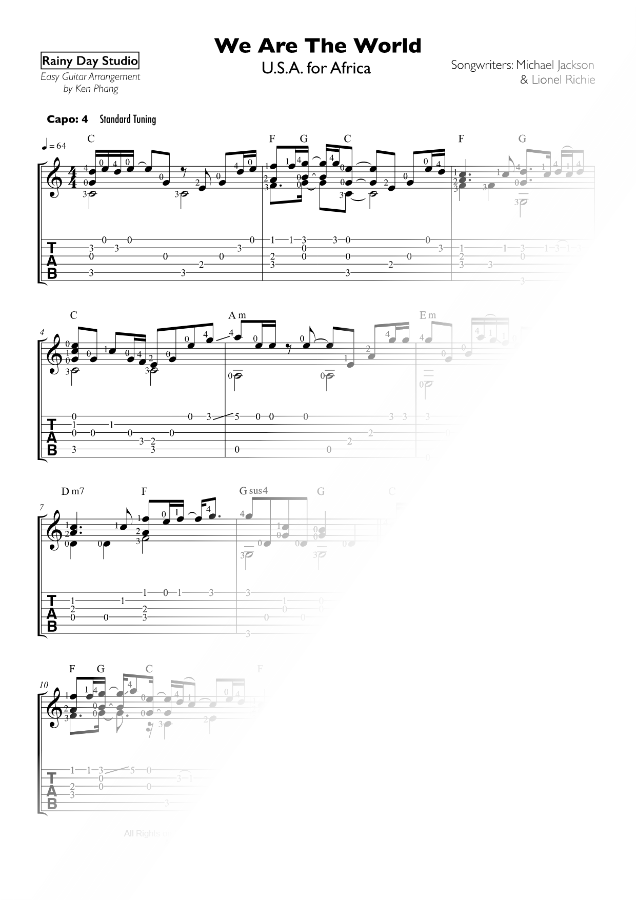 We Are the World [easy] Sheet Music — Easy Guitar TAB