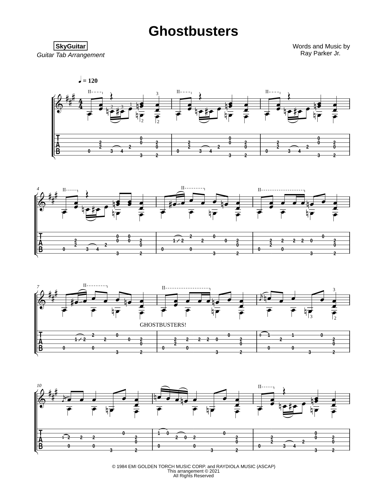 Ghostbusters Sheet Music — Guitar Tab